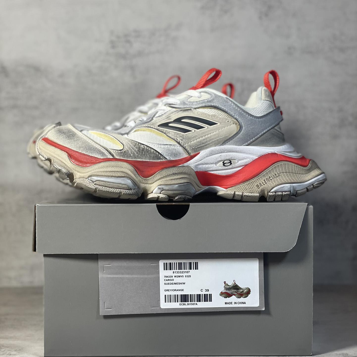 Balenciaga Cargo Sneaker In Beige, Grey And Red - 
