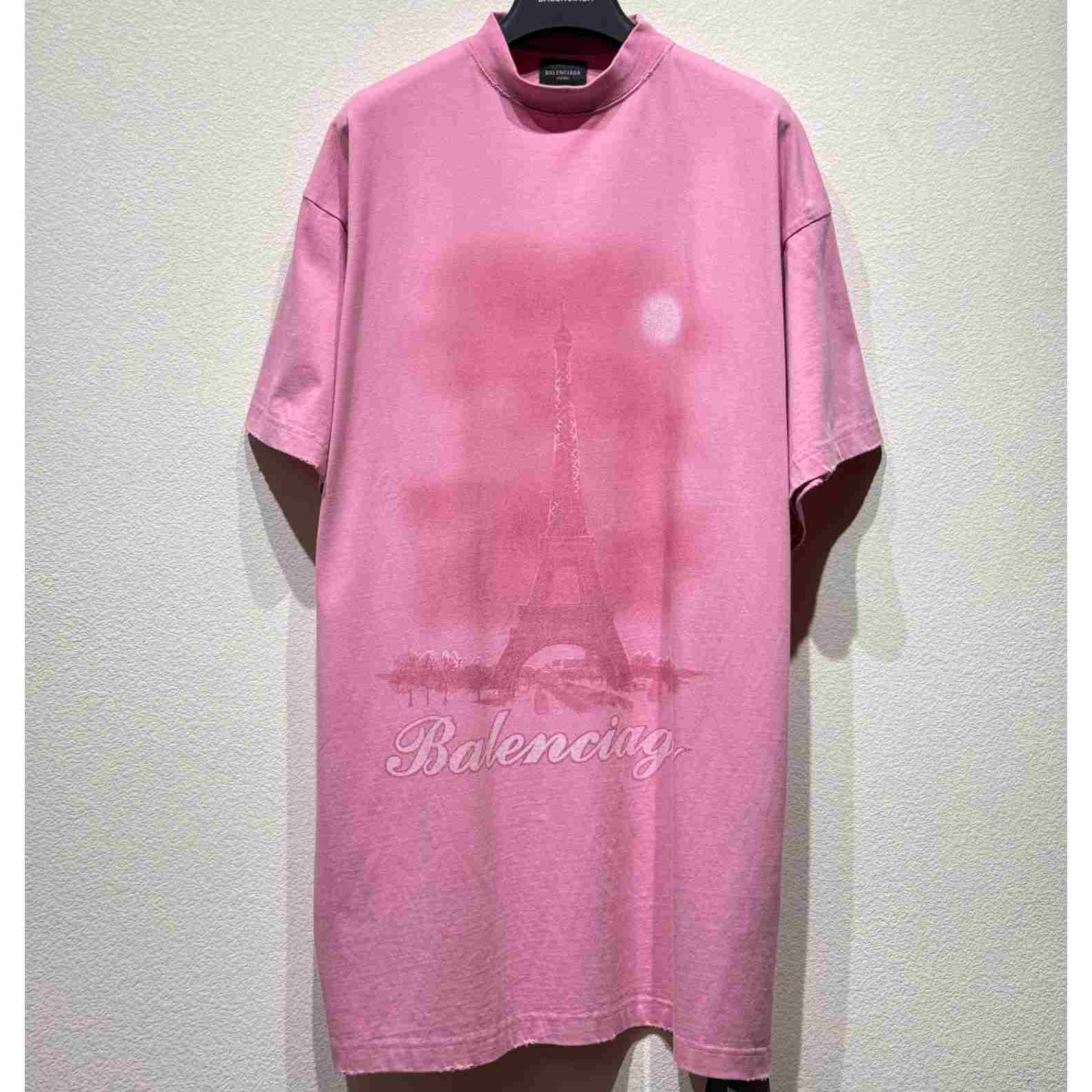 Balenciaga Paris Moon T-Shirt Oversized In Pink - DesignerGu