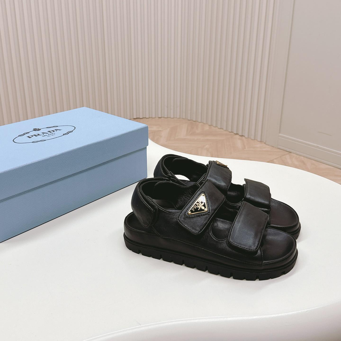 Prada Flat Nappa Leather Sandals - 