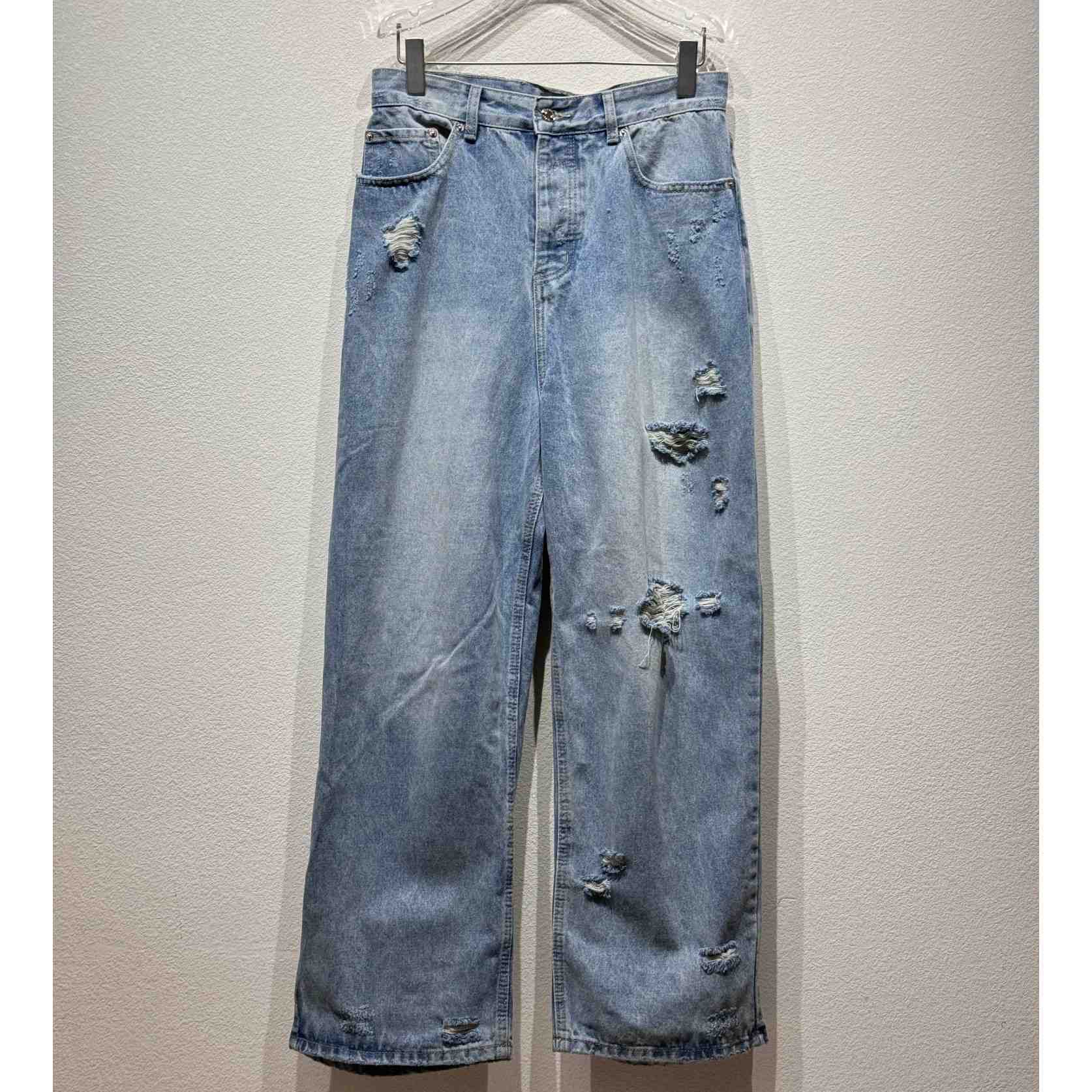 Balenciaga Super Destroyed Baggy Pants In Light Blue - DesignerGu
