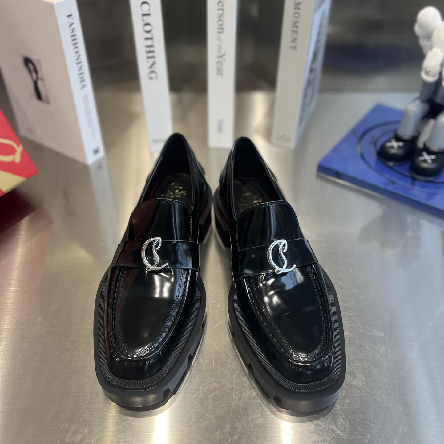 Christian Louboutin Women's Black Cl Moc Lug Leather Loafers - 