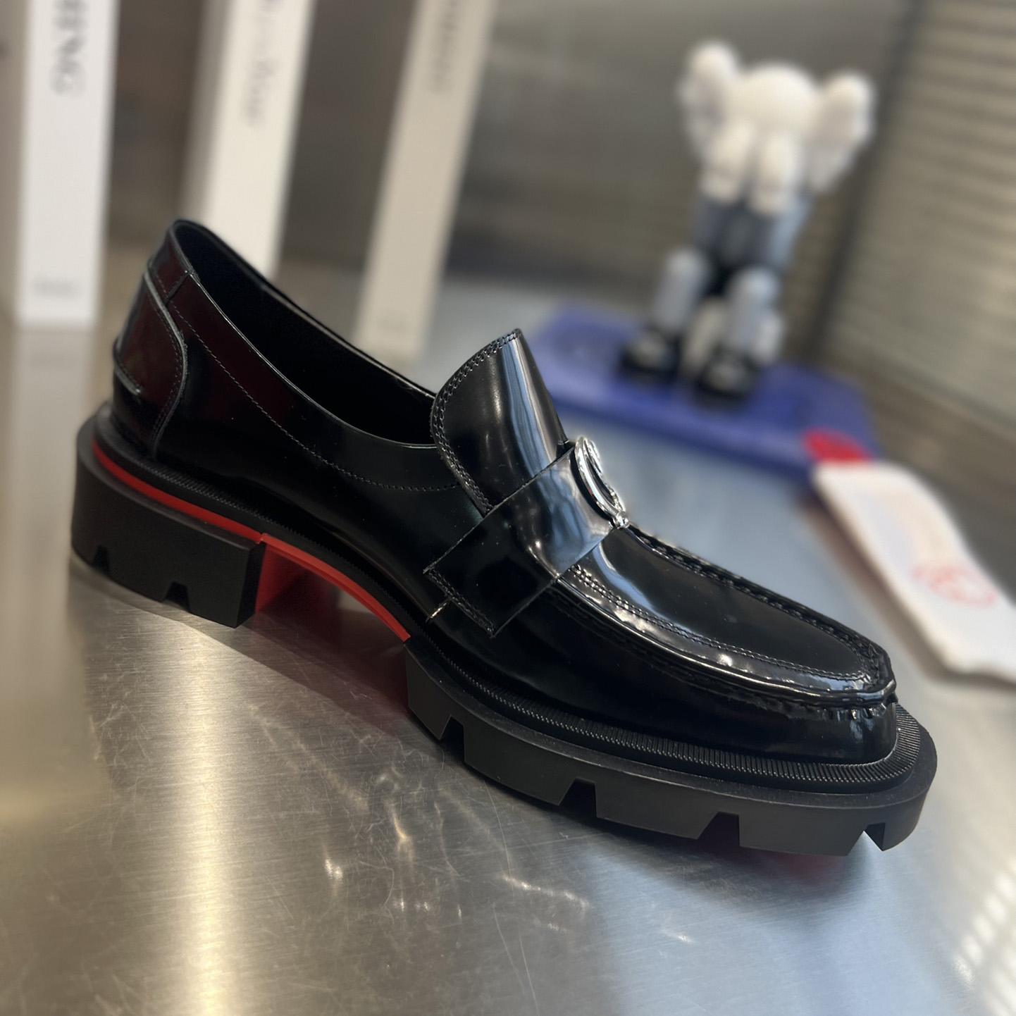 Christian Louboutin Women's Black Cl Moc Lug Leather Loafers - 
