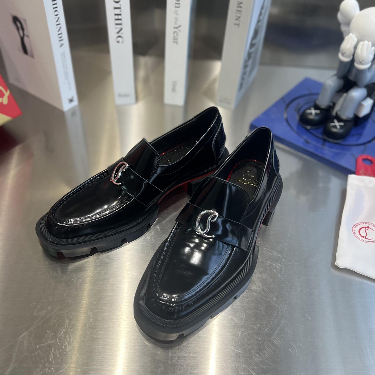 Christian Louboutin Women's Black Cl Moc Lug Leather Loafers - 
