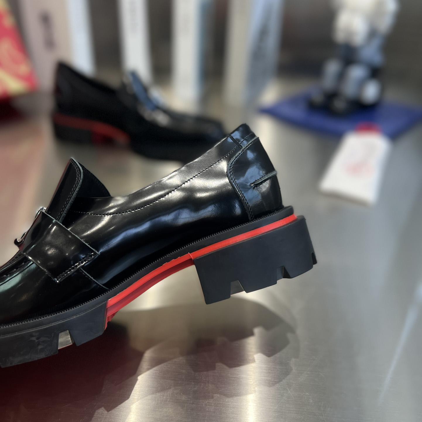 Christian Louboutin Women's Black Cl Moc Lug Leather Loafers - 