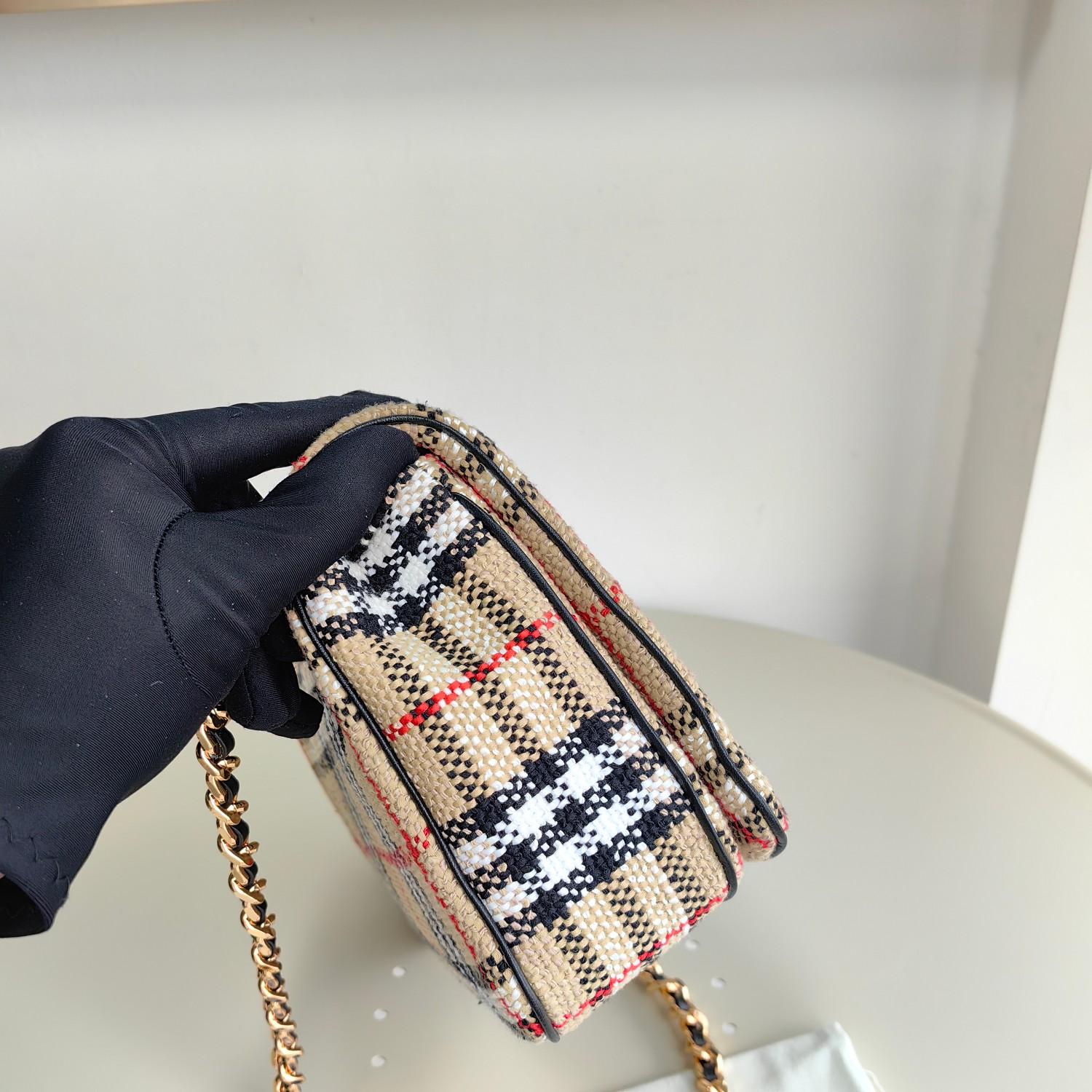 Burberry Lola Vintage-check Bouclé Shoulder Bag (28 x 6.5 x 17cm) - DesignerGu