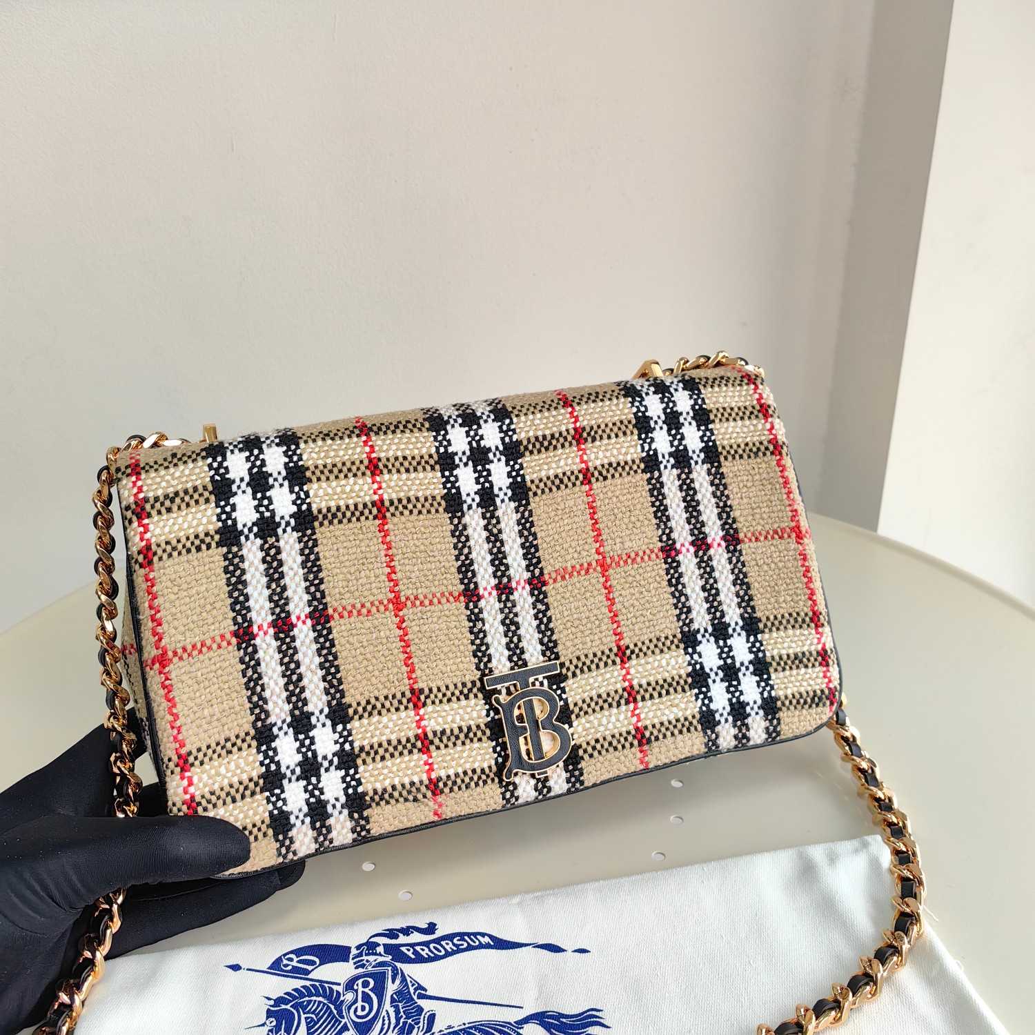 Burberry Lola Vintage-check Bouclé Shoulder Bag (28 x 6.5 x 17cm) - DesignerGu