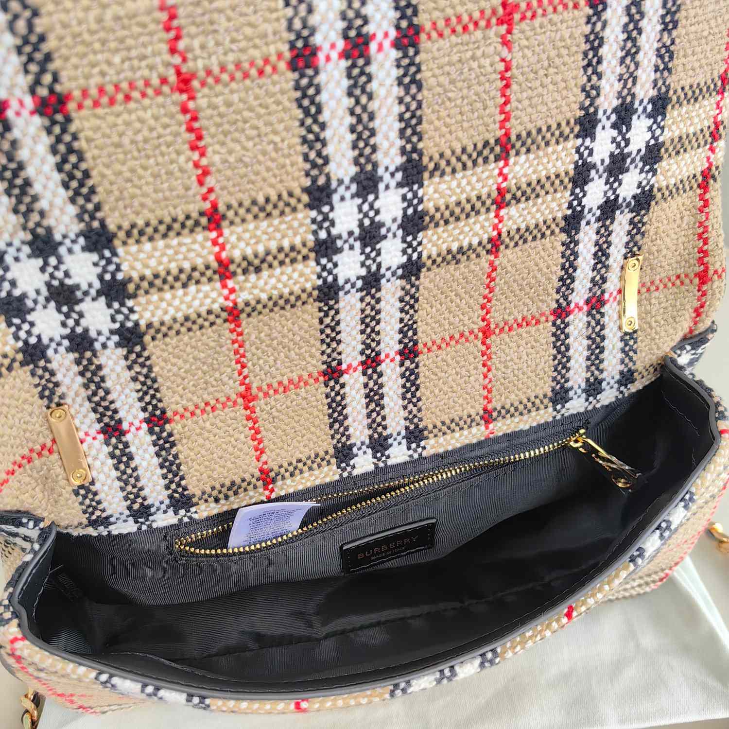 Burberry Lola Vintage-check Bouclé Shoulder Bag (28 x 6.5 x 17cm) - DesignerGu