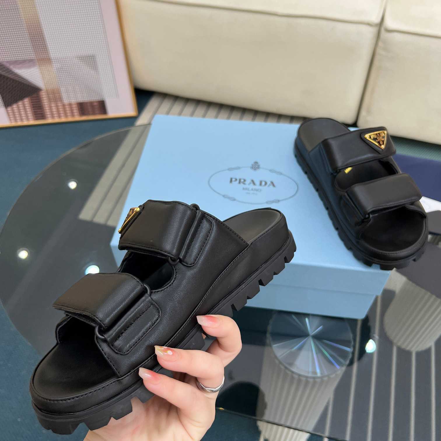 Prada Nappa Leather Slides - 