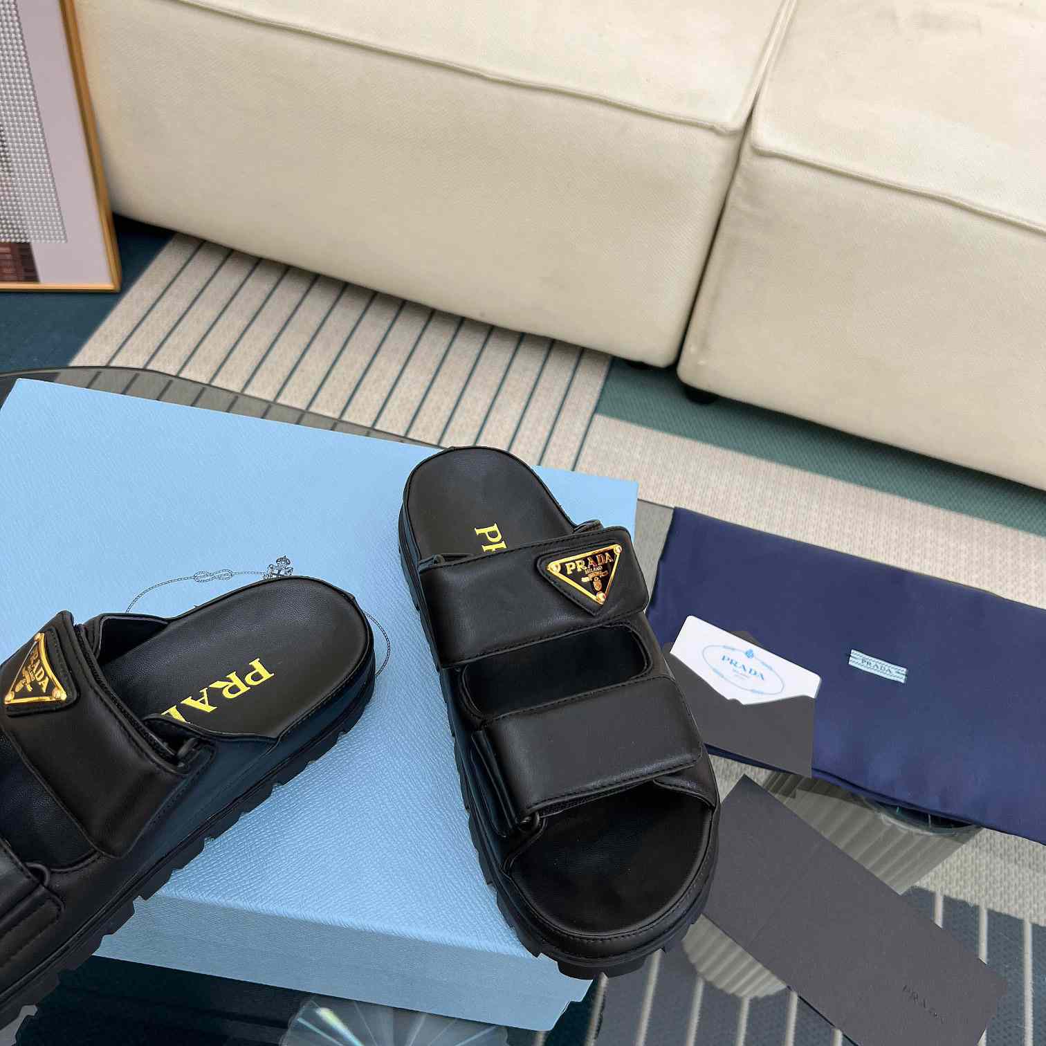 Prada Nappa Leather Slides - 