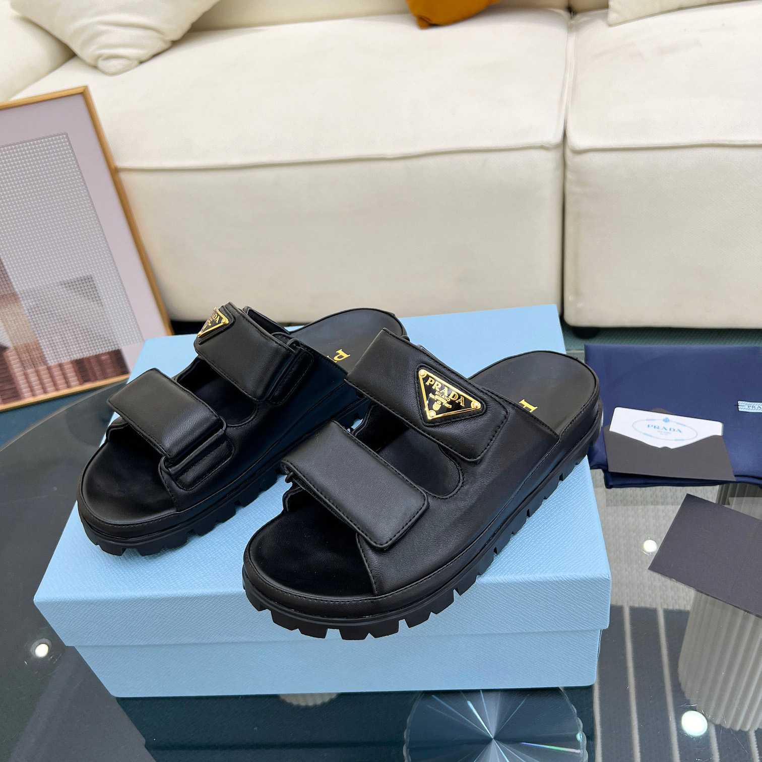 Prada Nappa Leather Slides - 