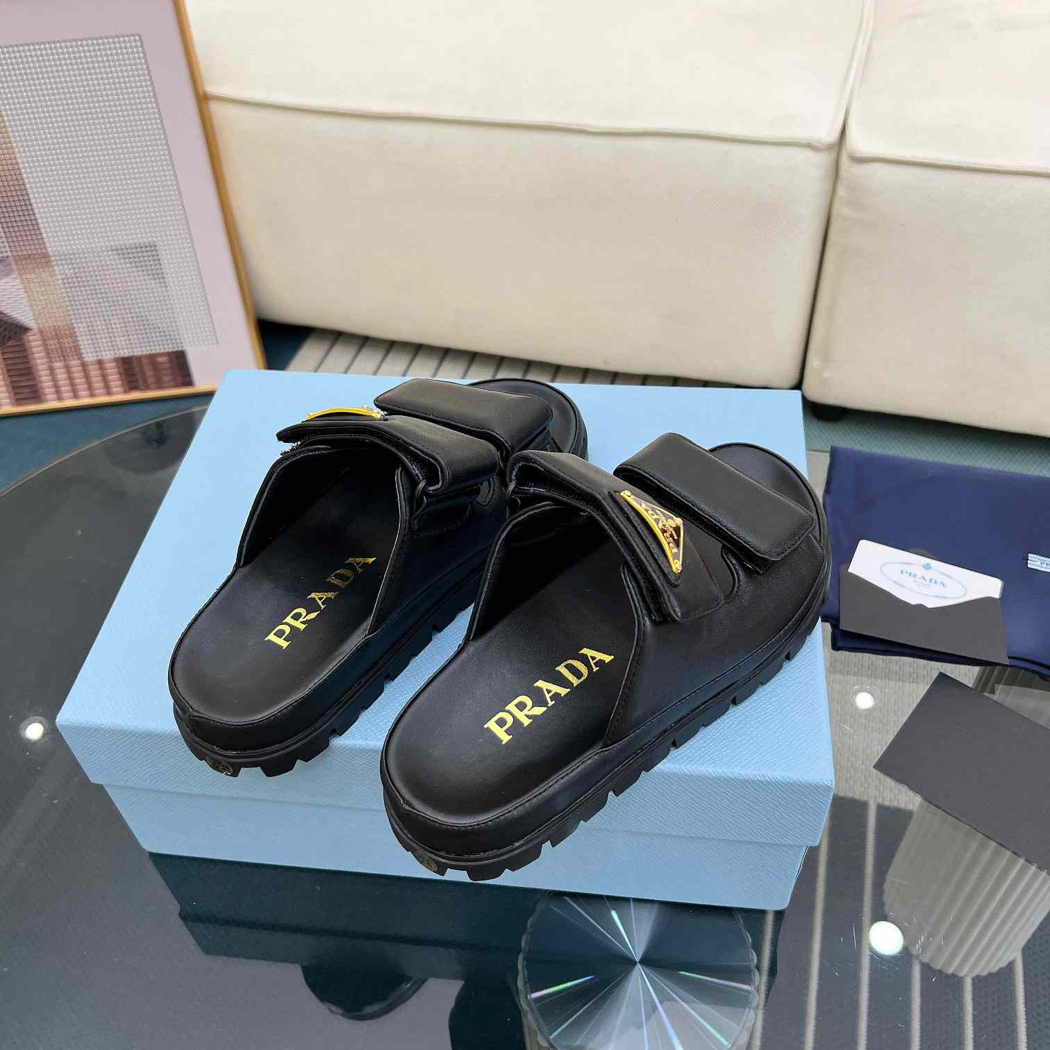 Prada Nappa Leather Slides - 