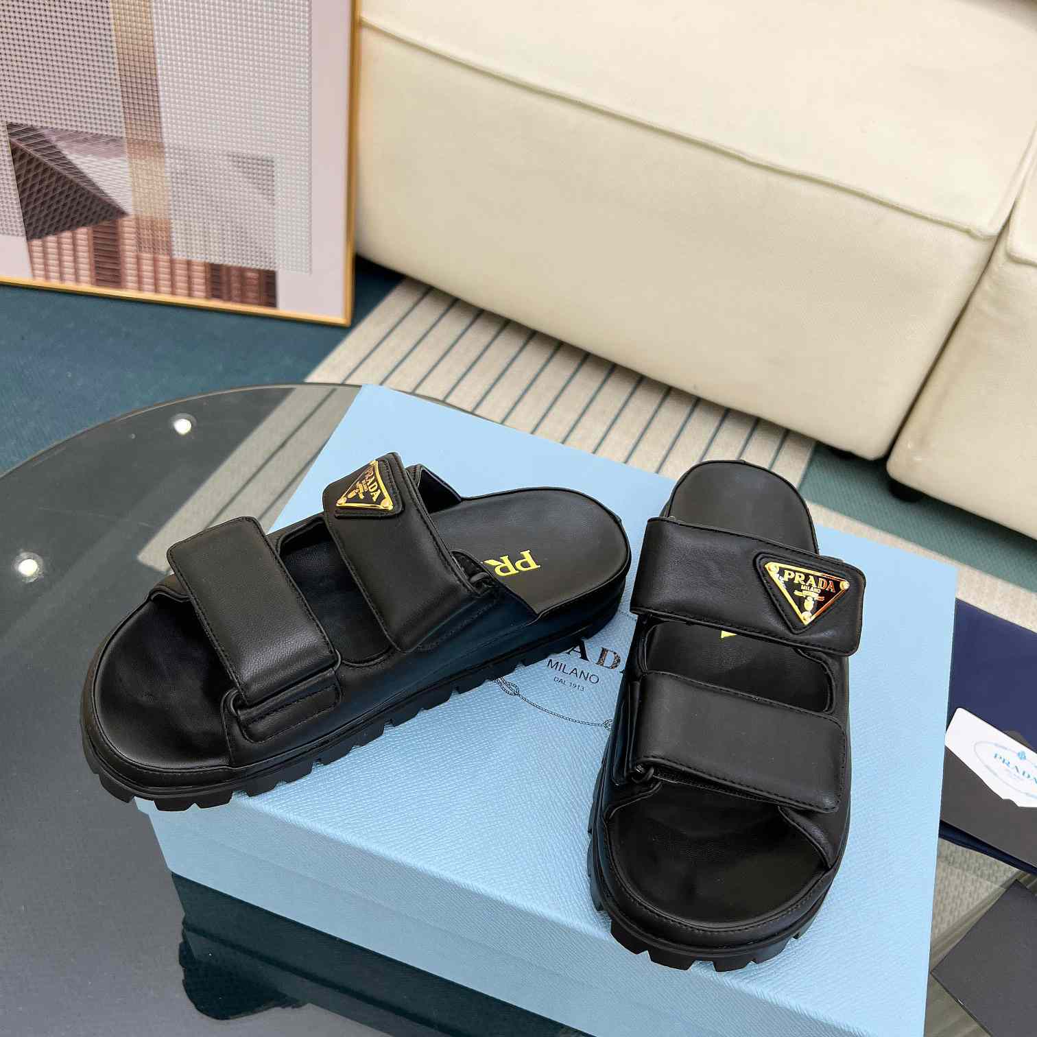 Prada Nappa Leather Slides - 