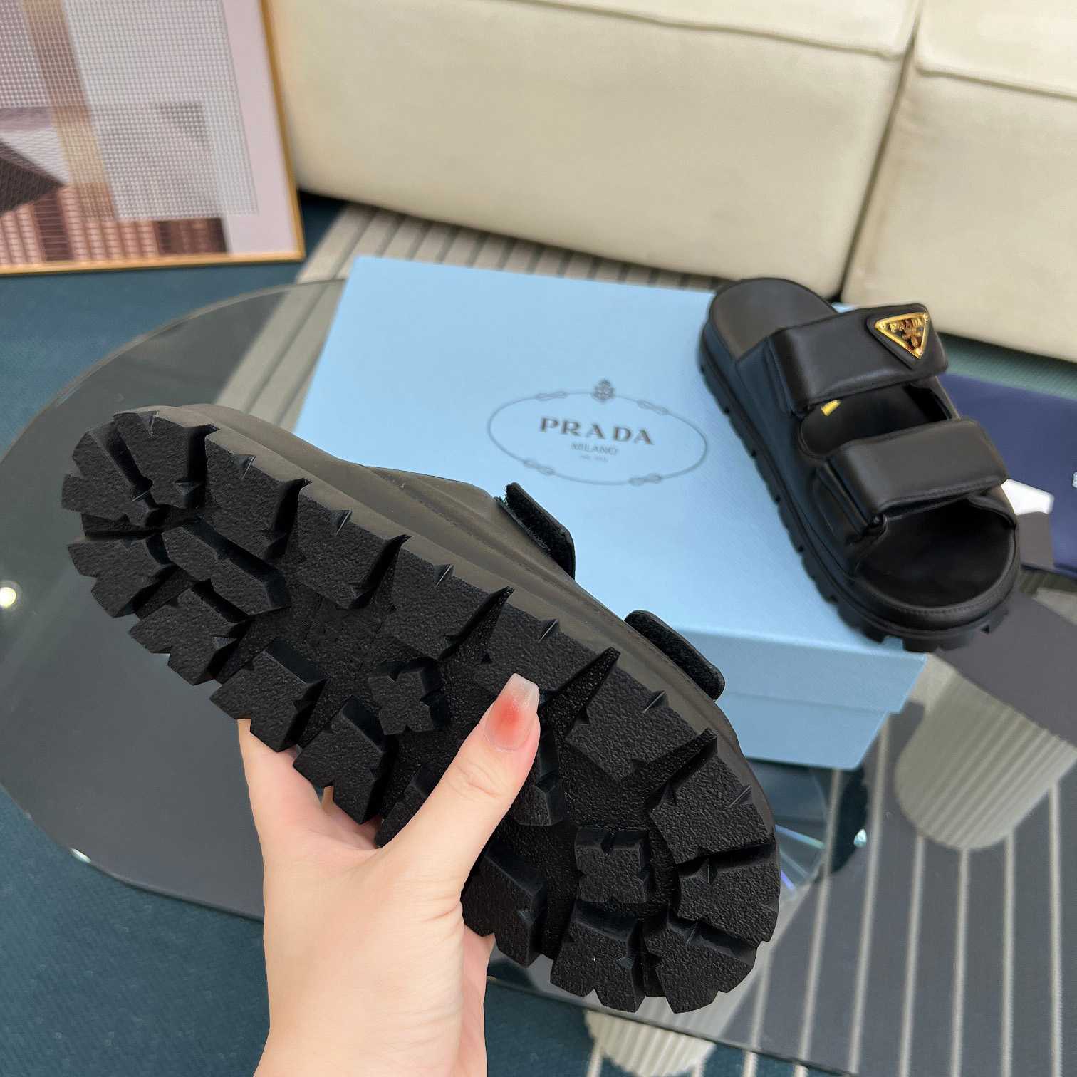 Prada Nappa Leather Slides - 