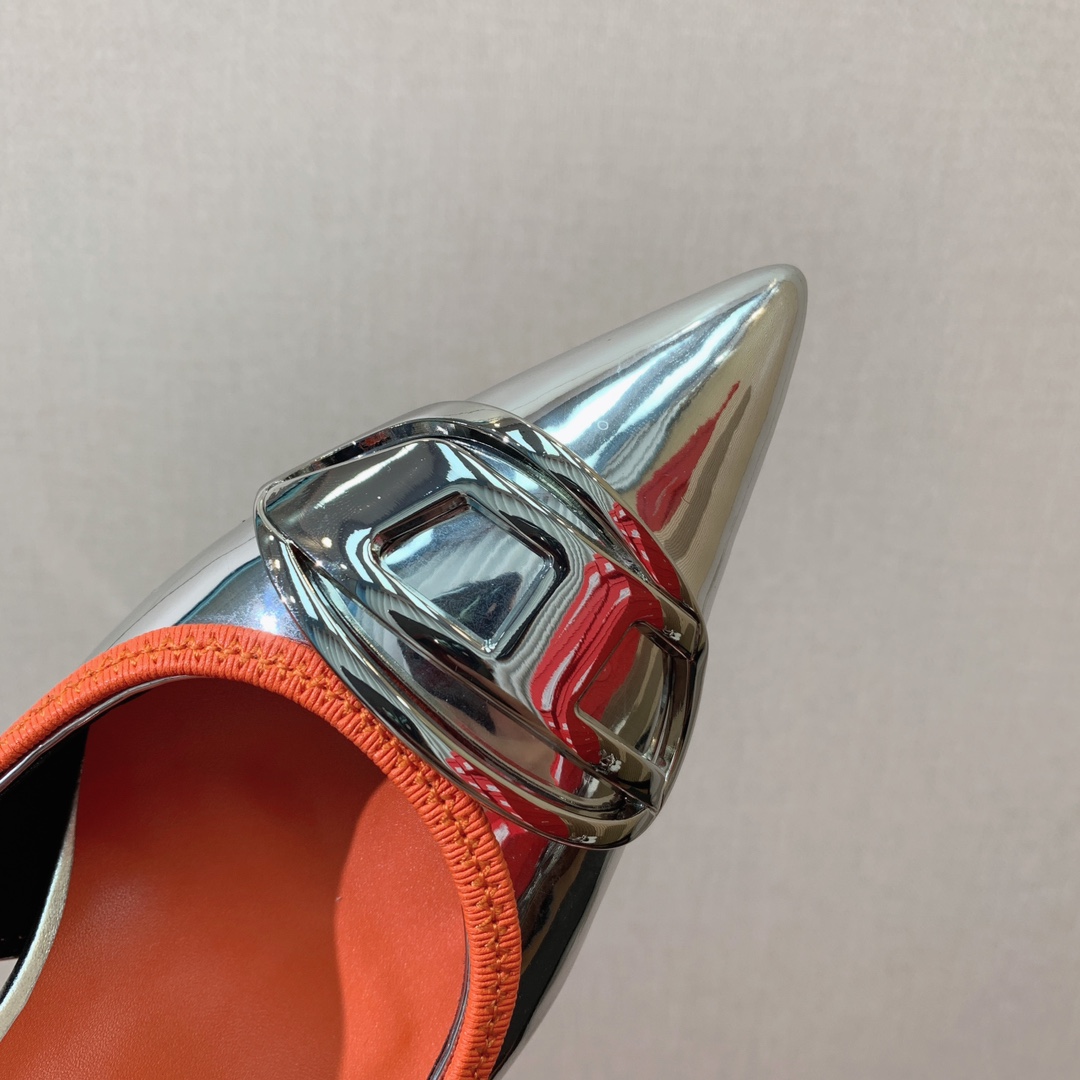 Diesel D-Venus Sb Slingback Pumps In Metallic Leather - 