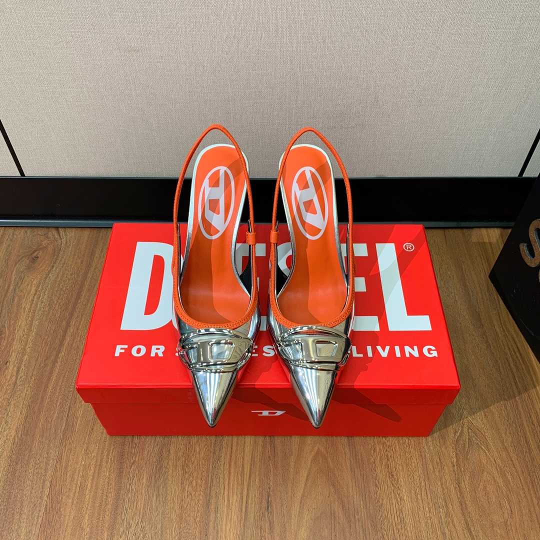Diesel D-Venus Sb Slingback Pumps In Metallic Leather - 
