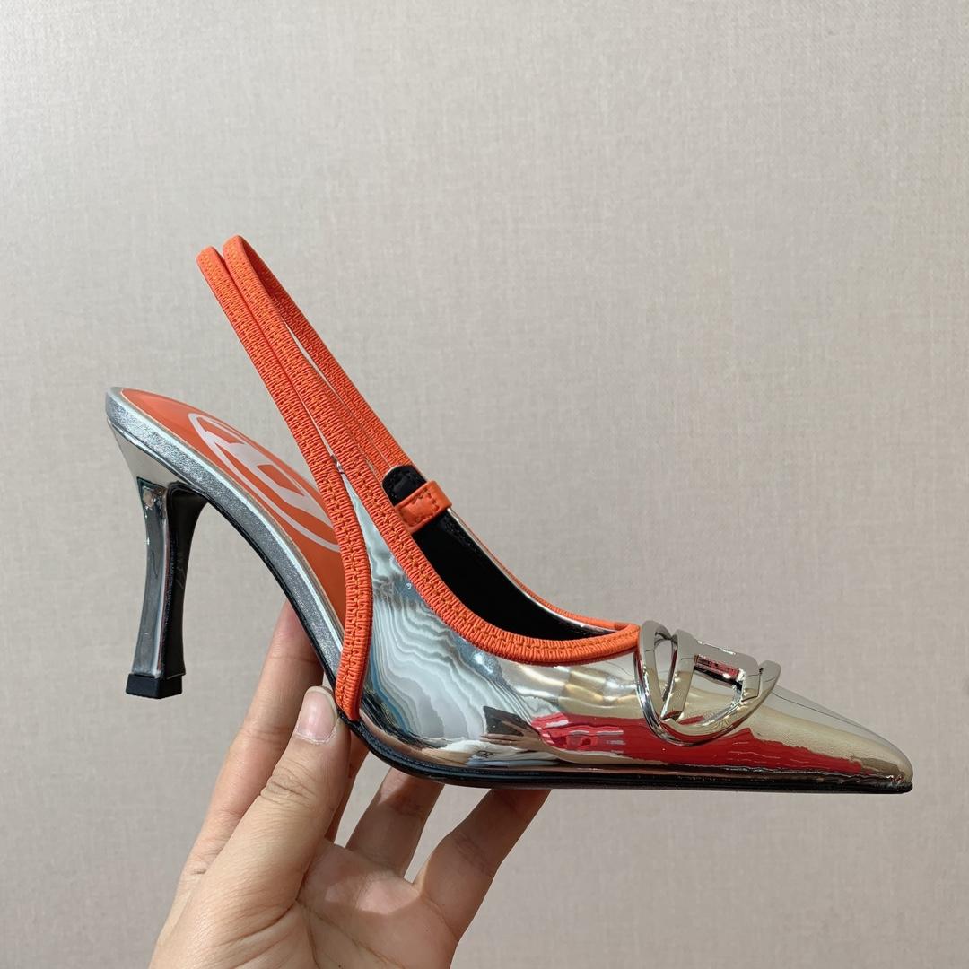 Diesel D-Venus Sb Slingback Pumps In Metallic Leather - 