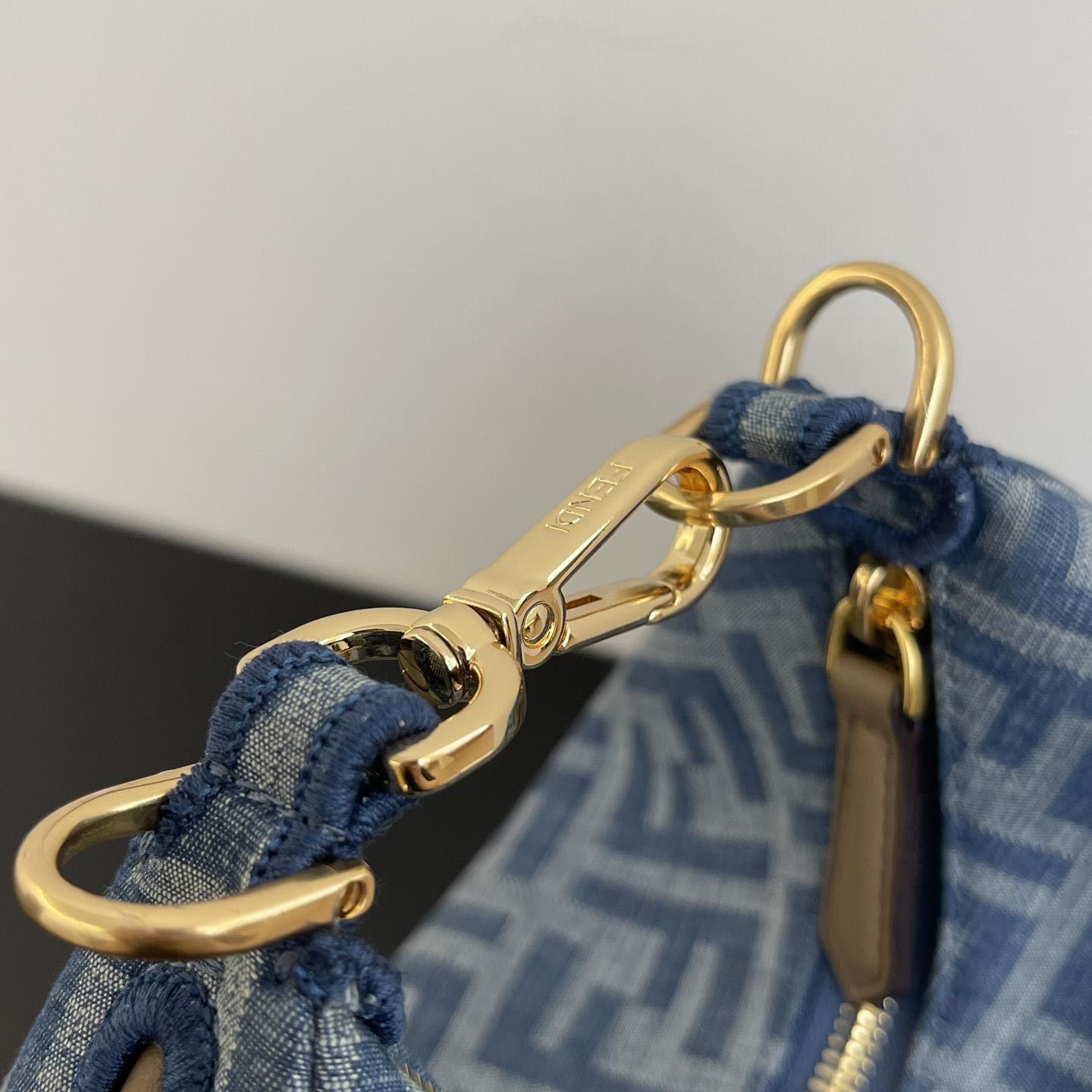 Fendi Women's Blue Graphy Mini Ff Denim & Leather Hobo Bag  - 
