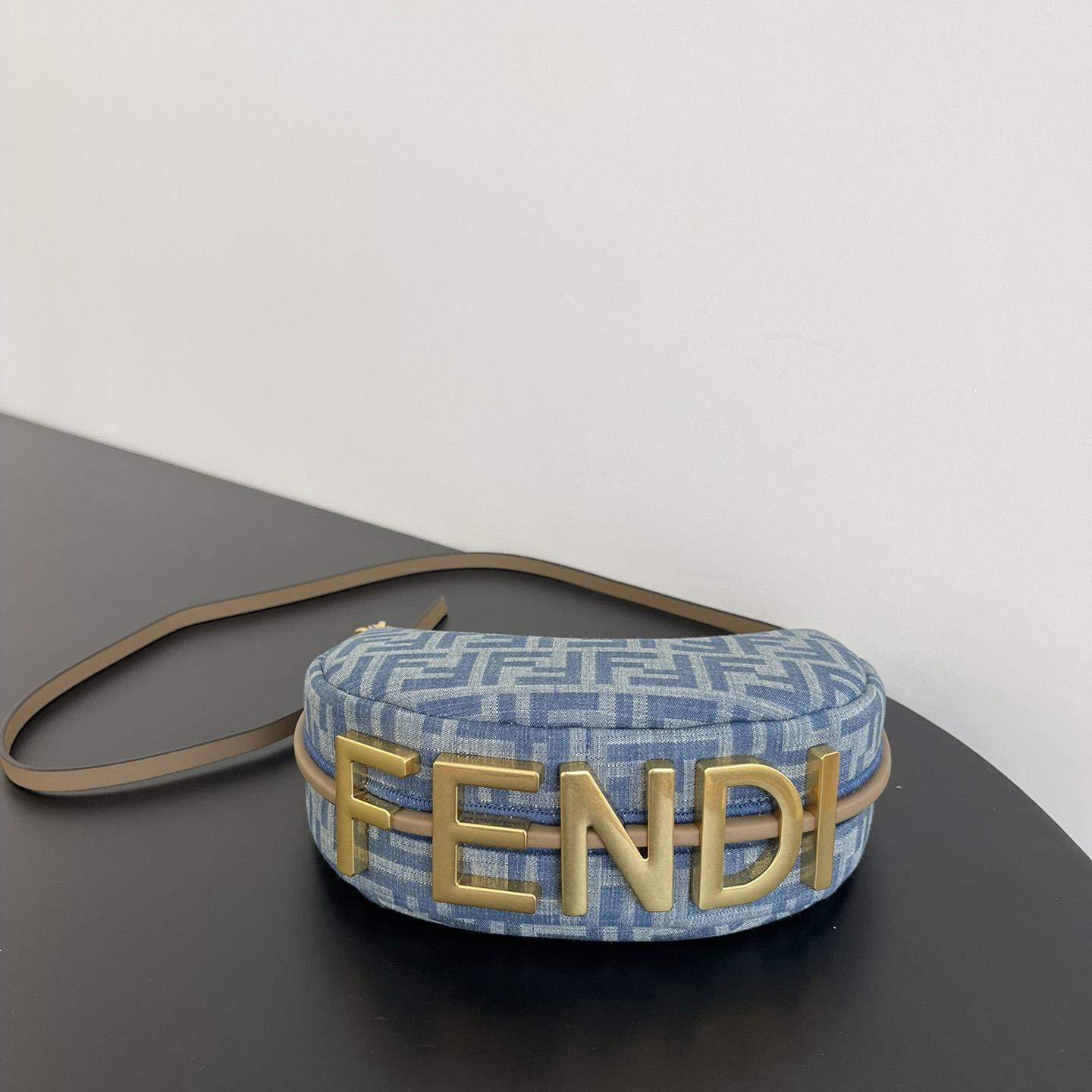 Fendi Women's Blue Graphy Mini Ff Denim & Leather Hobo Bag  - 