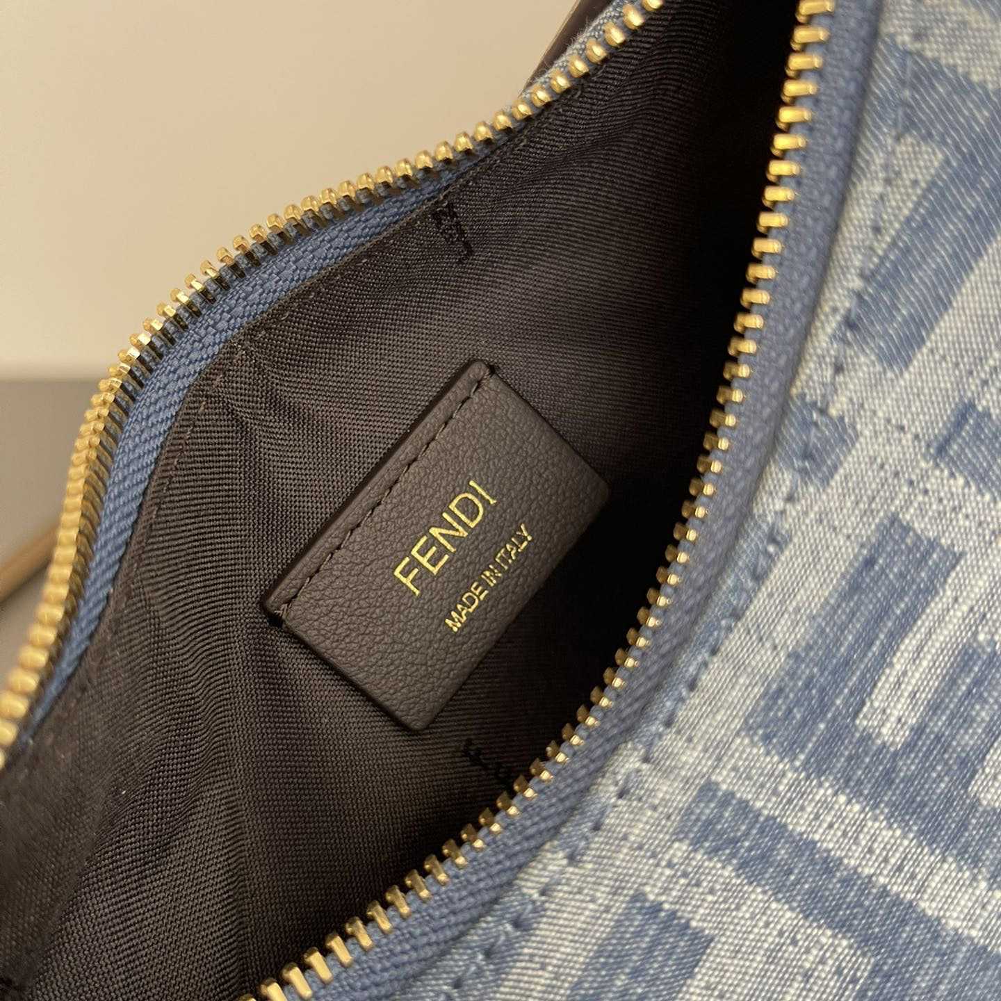 Fendi Women's Blue Graphy Mini Ff Denim & Leather Hobo Bag  - 