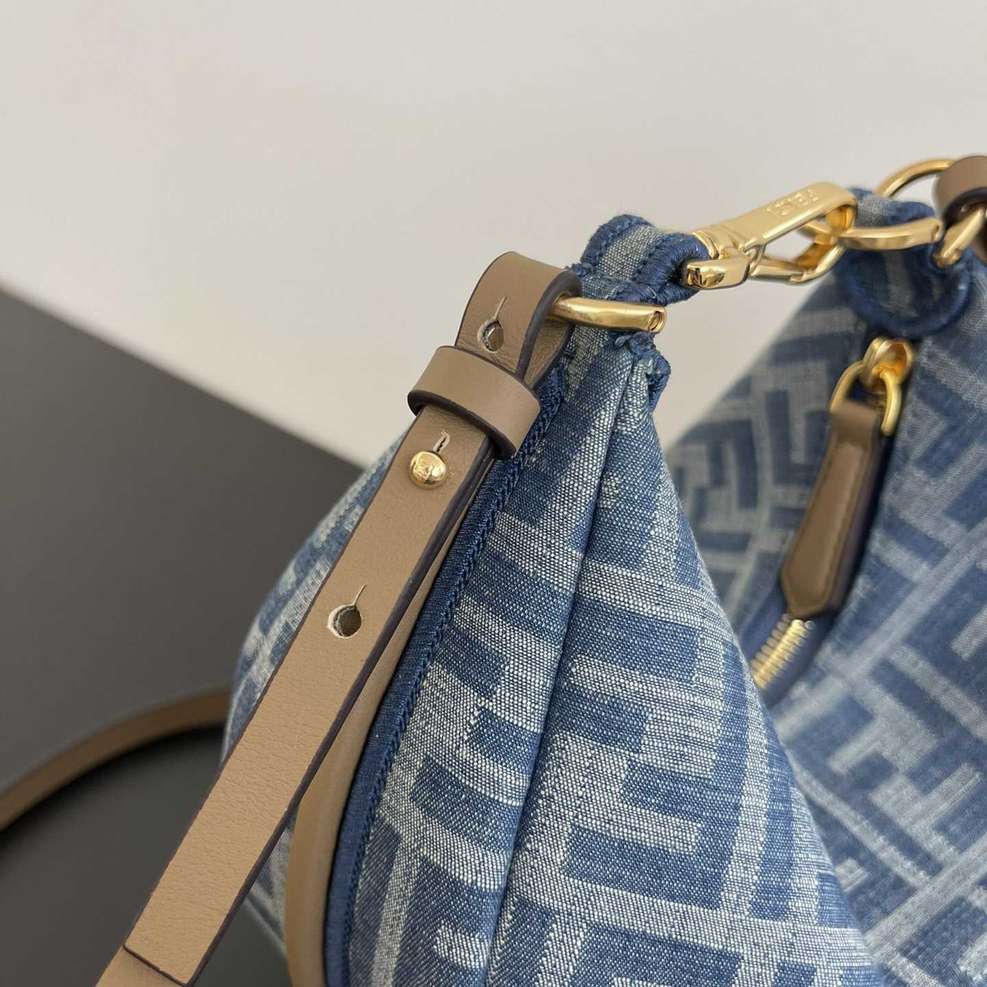 Fendi Women's Blue Graphy Mini Ff Denim & Leather Hobo Bag  - 