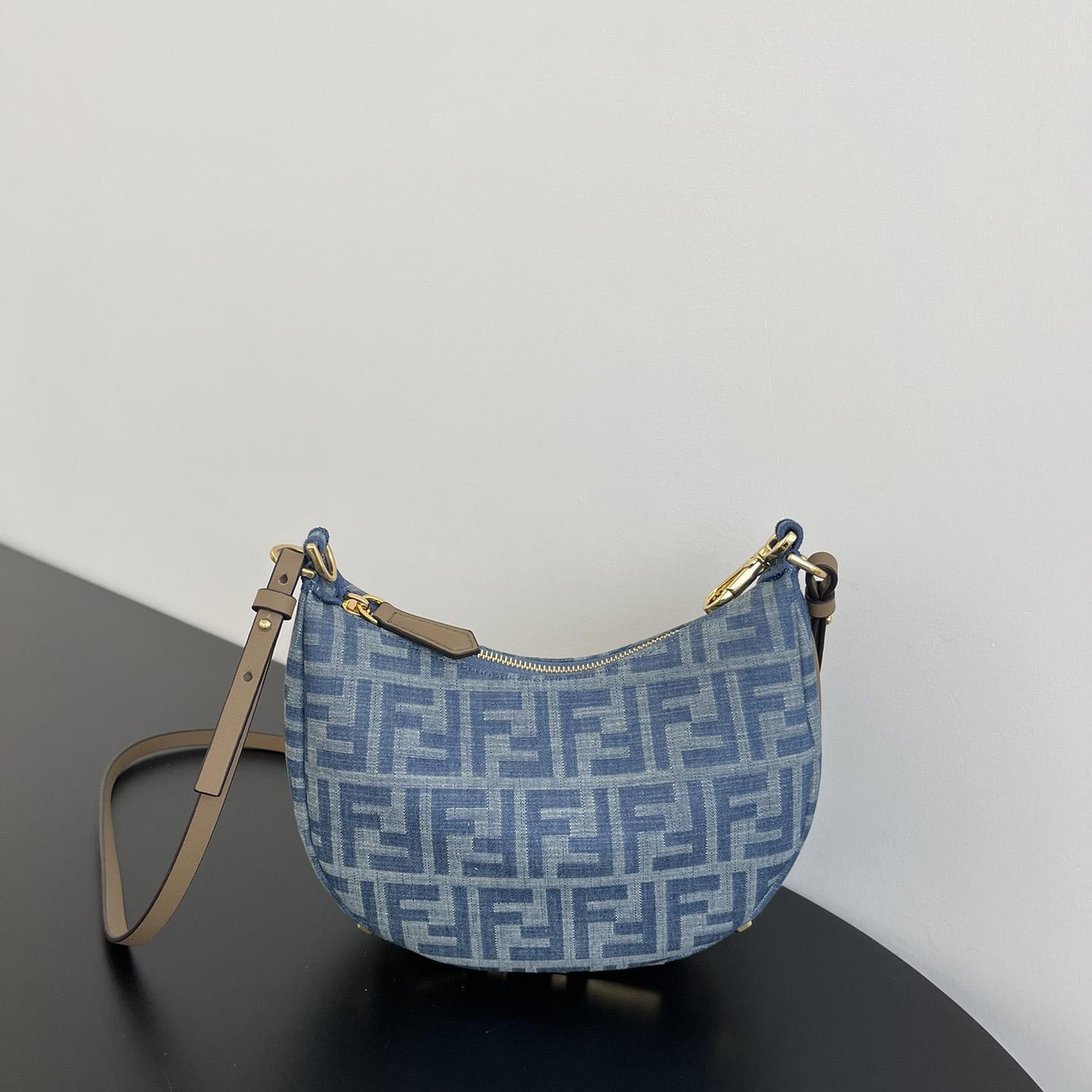 Fendi Women's Blue Graphy Mini Ff Denim & Leather Hobo Bag  - 