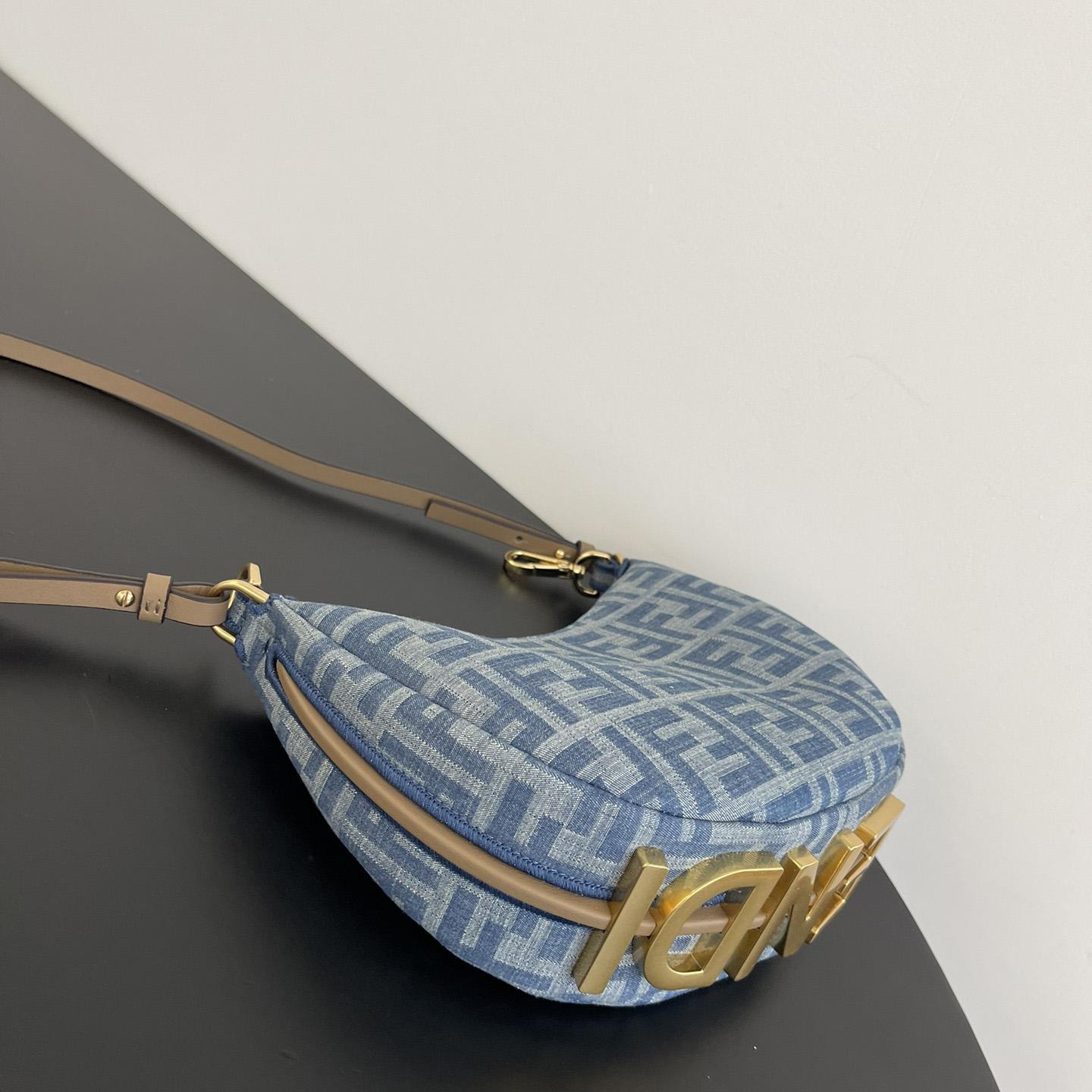Fendi Women's Blue Graphy Mini Ff Denim & Leather Hobo Bag  - 