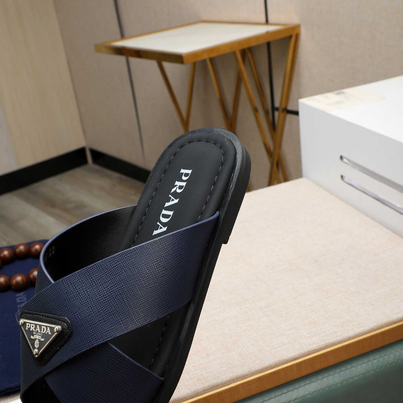 Prada Saffiano Leather Crisscross Sandals - 
