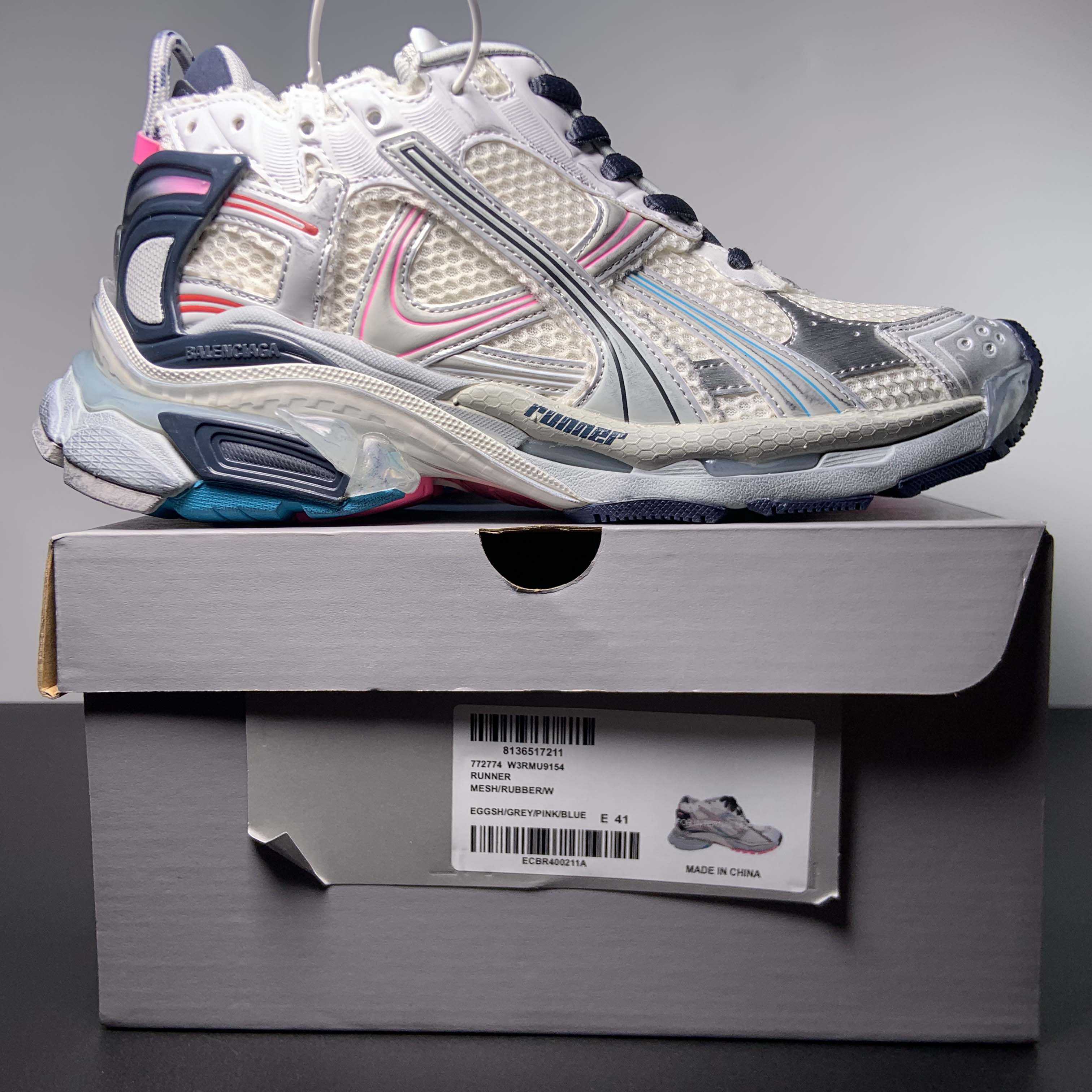 Balenciaga Runner Sneaker In Light Beige/grey/pink/blue - 