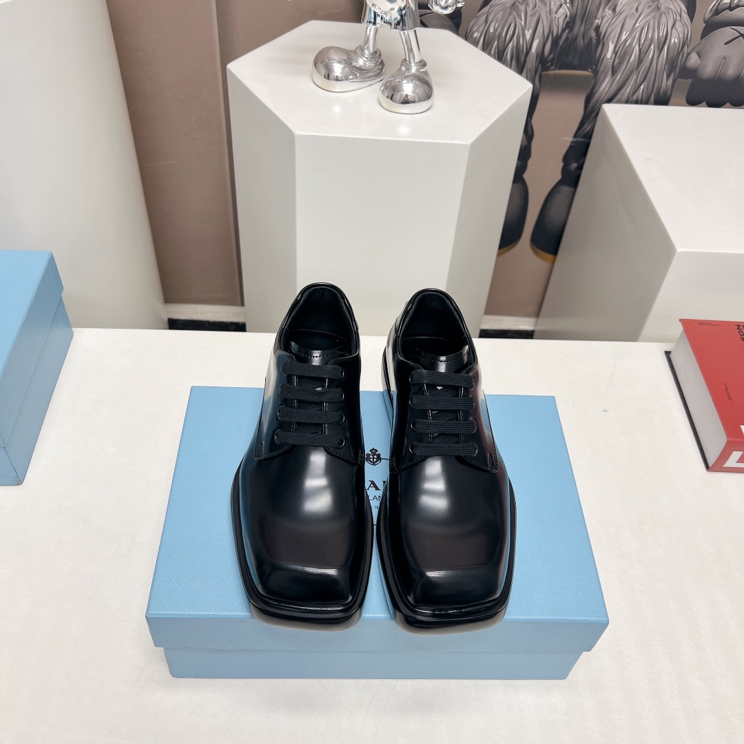 Prada Brushed Leather Derby Shoes - 