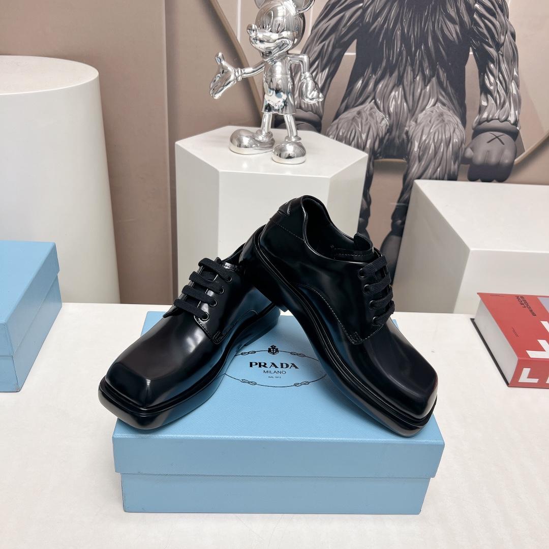 Prada Brushed Leather Derby Shoes - 