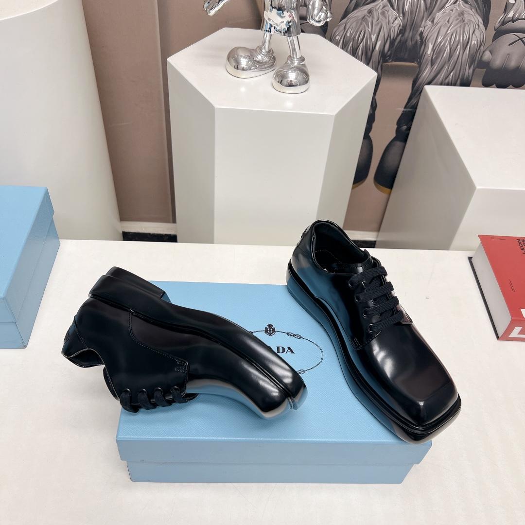 Prada Brushed Leather Derby Shoes - 