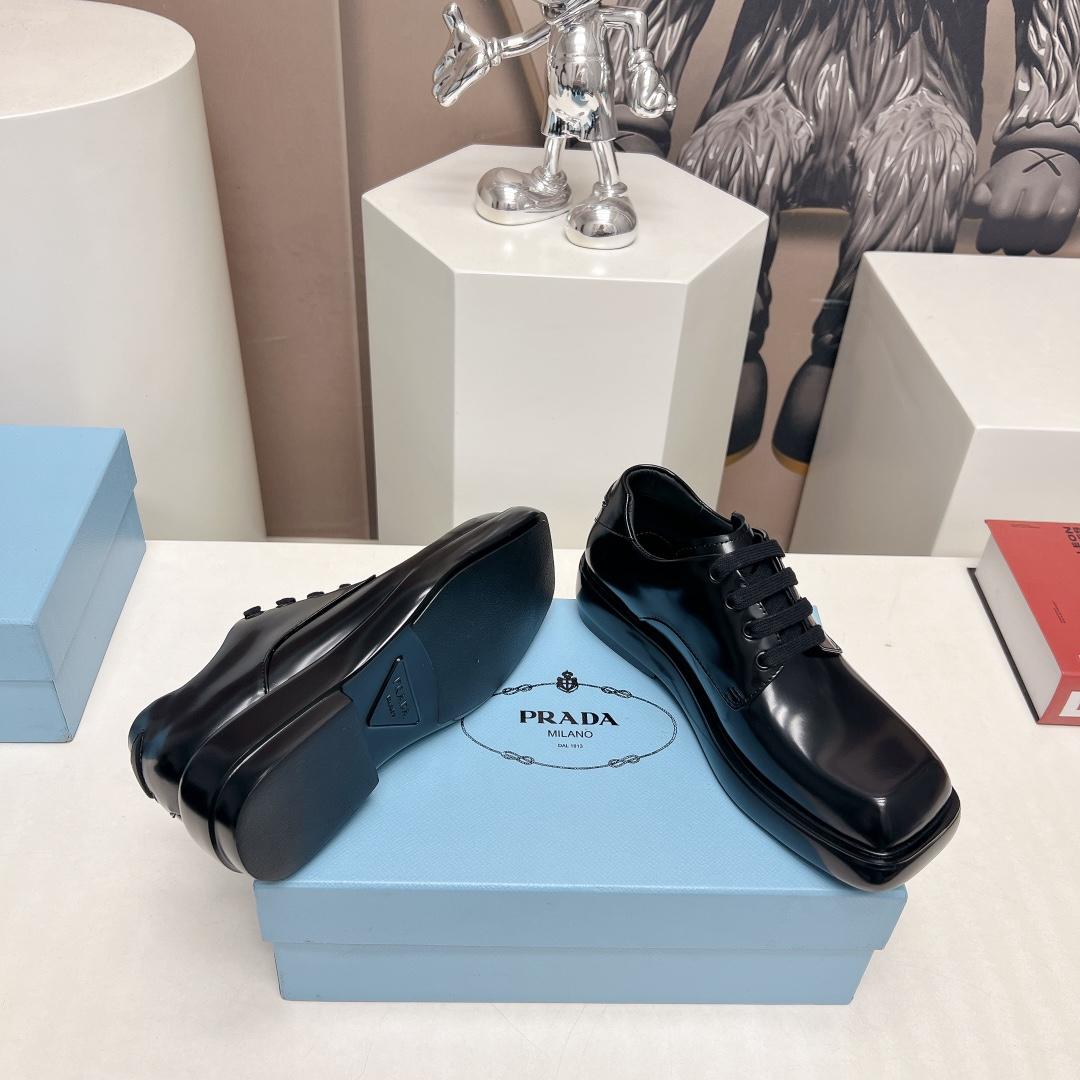 Prada Brushed Leather Derby Shoes - 