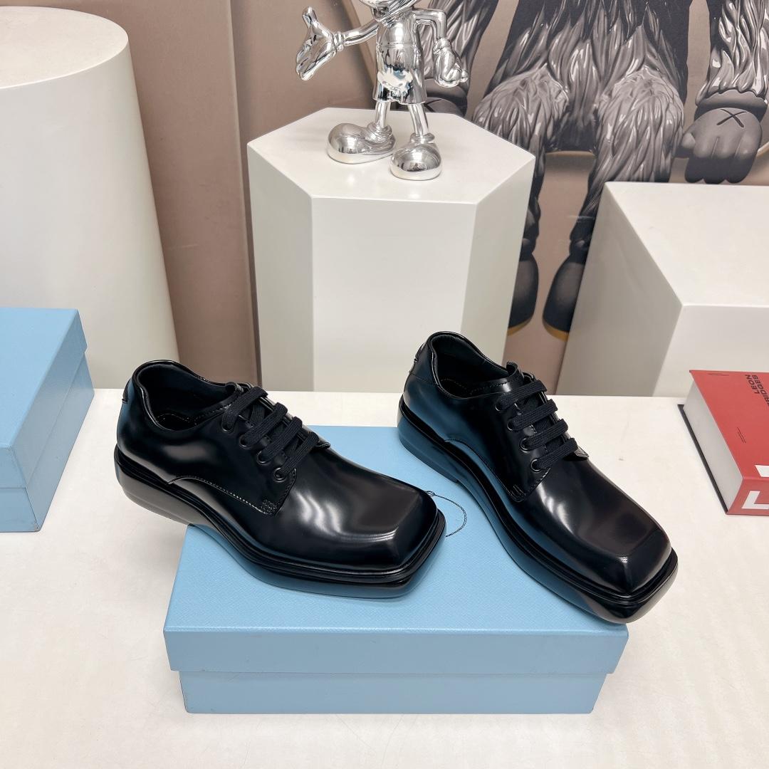 Prada Brushed Leather Derby Shoes - 