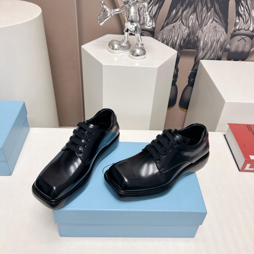 Prada Brushed Leather Derby Shoes - 