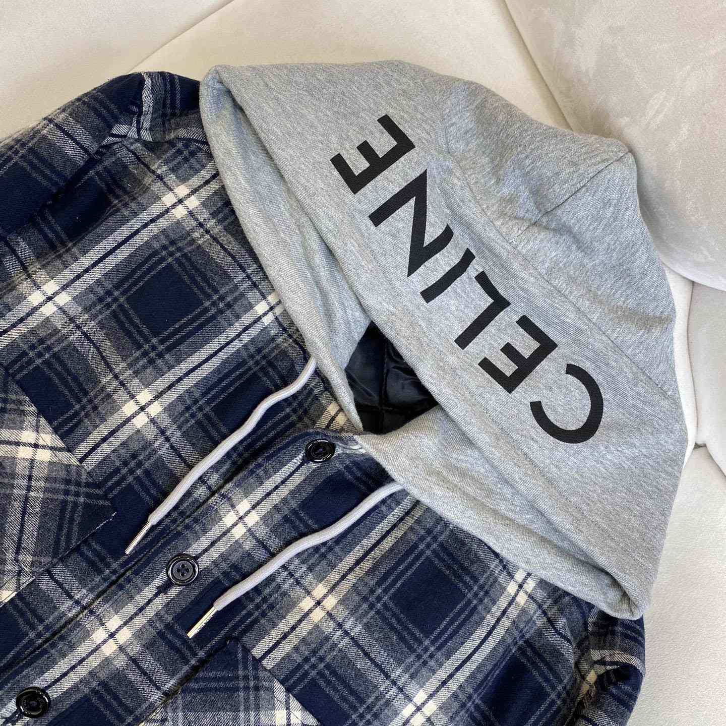 Celine Hooded Overshirt In Checked Cotton - 