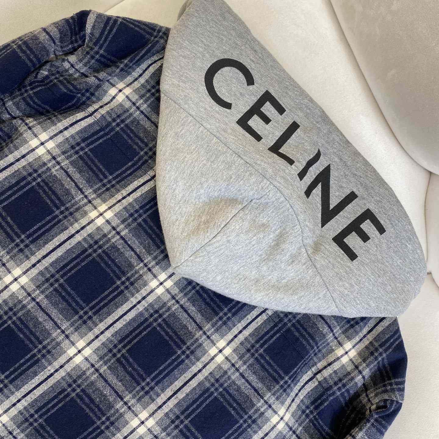 Celine Hooded Overshirt In Checked Cotton - 