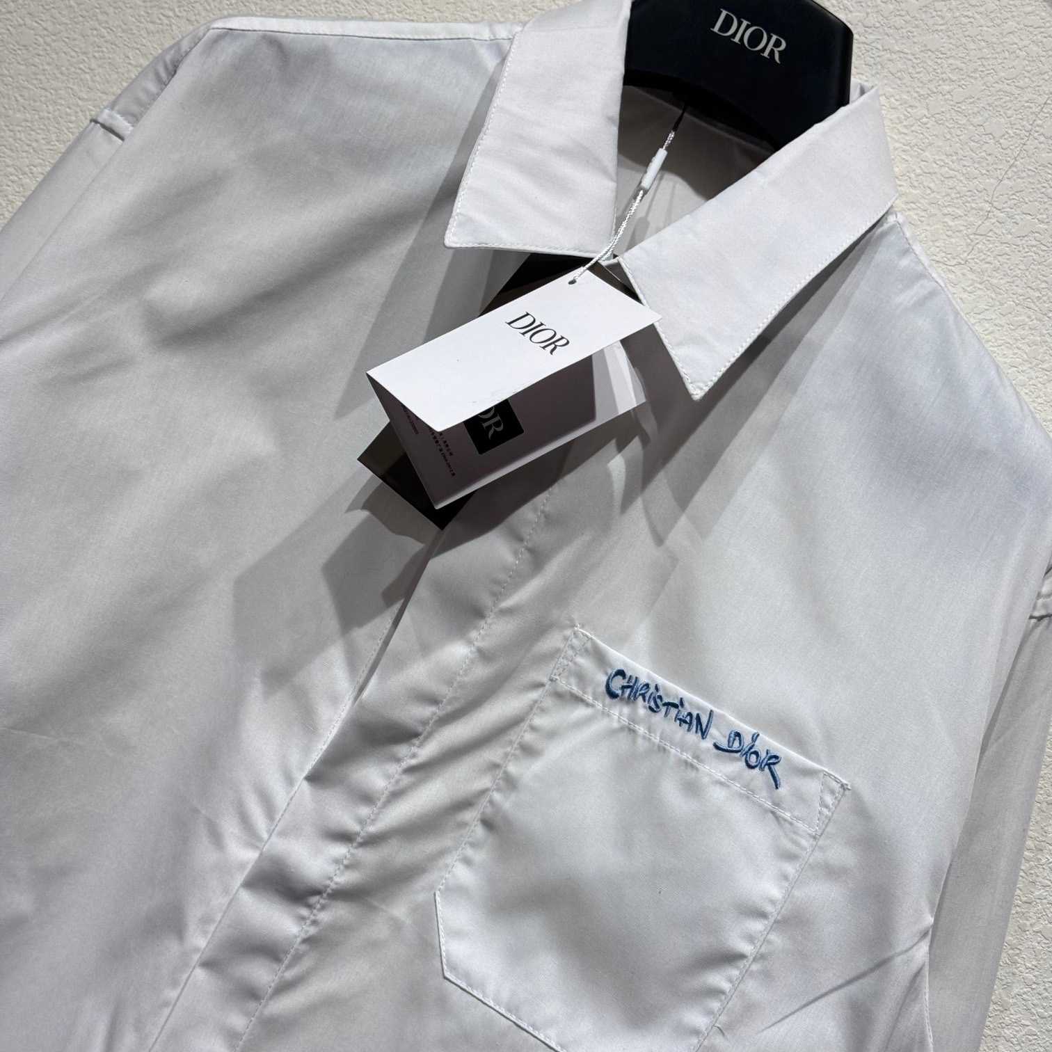 Christian Dior Tag Embroidery Shirt White Cotton Poplin - DesignerGu