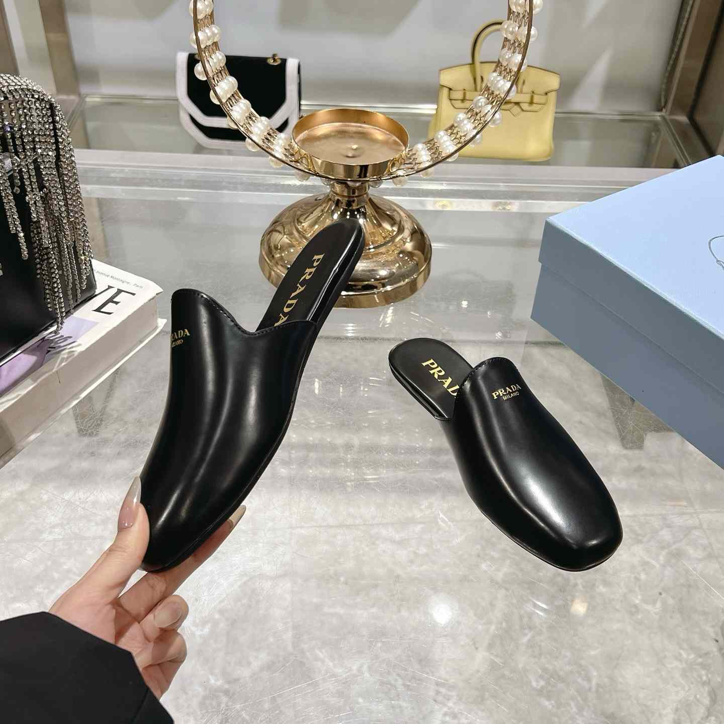 Prada Brushed Leather Slippers - 