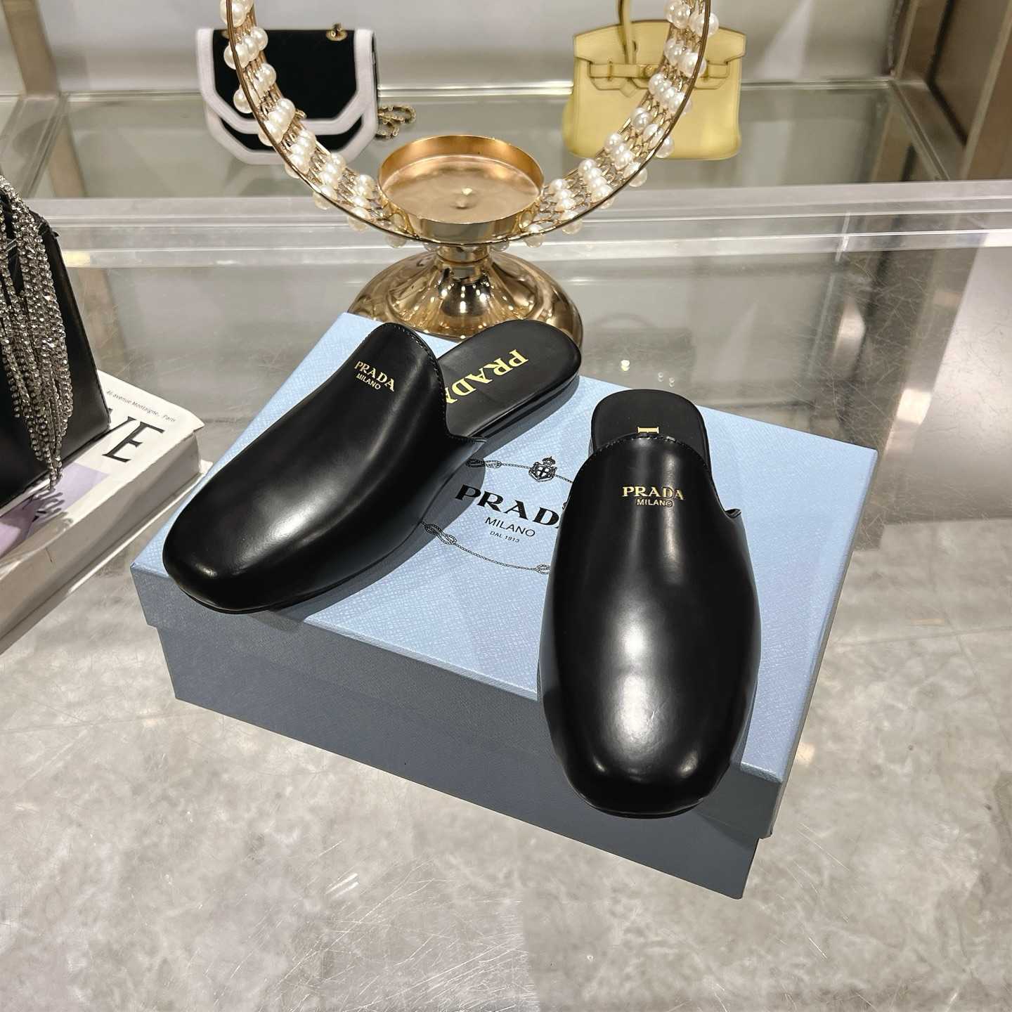 Prada Brushed Leather Slippers - 