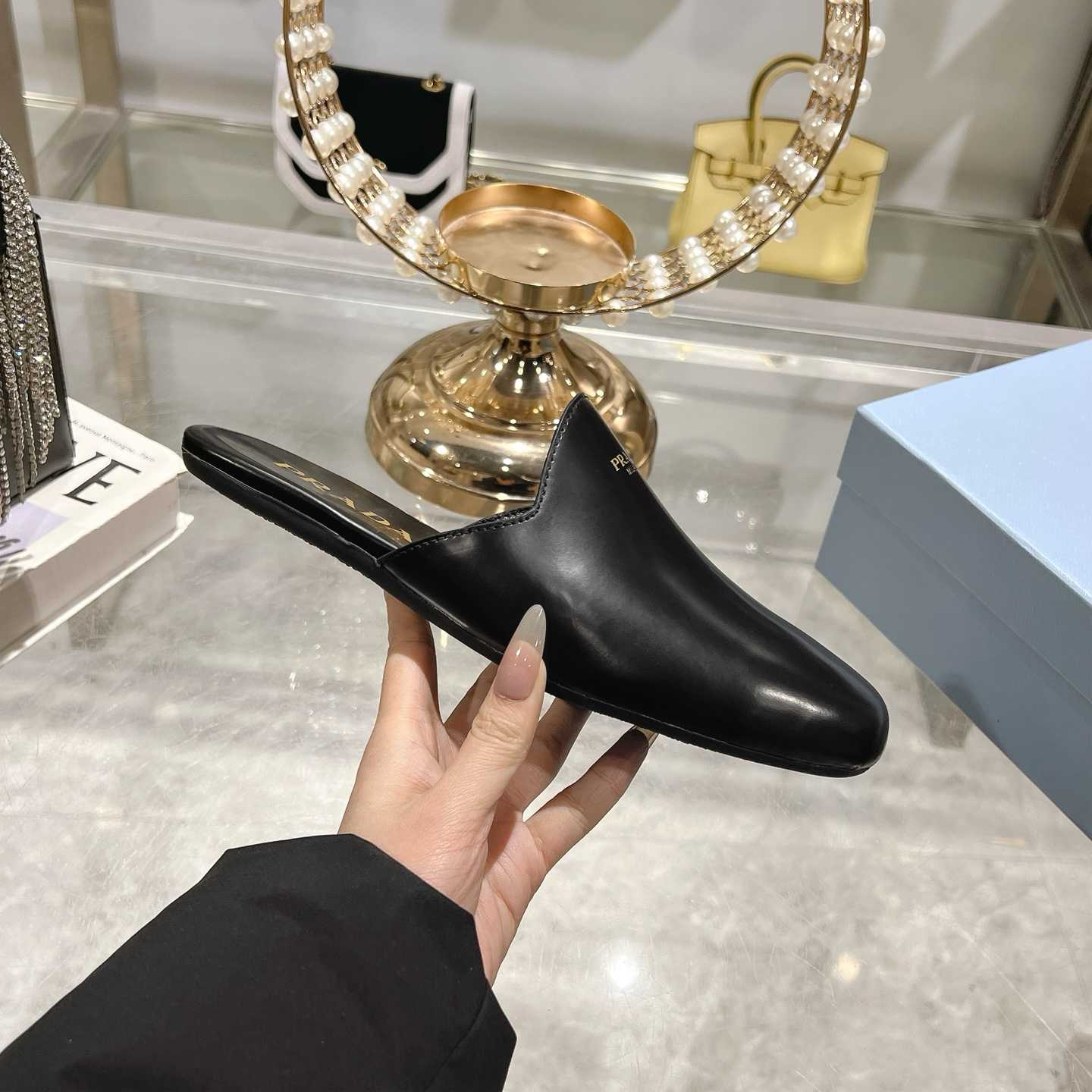 Prada Brushed Leather Slippers - 