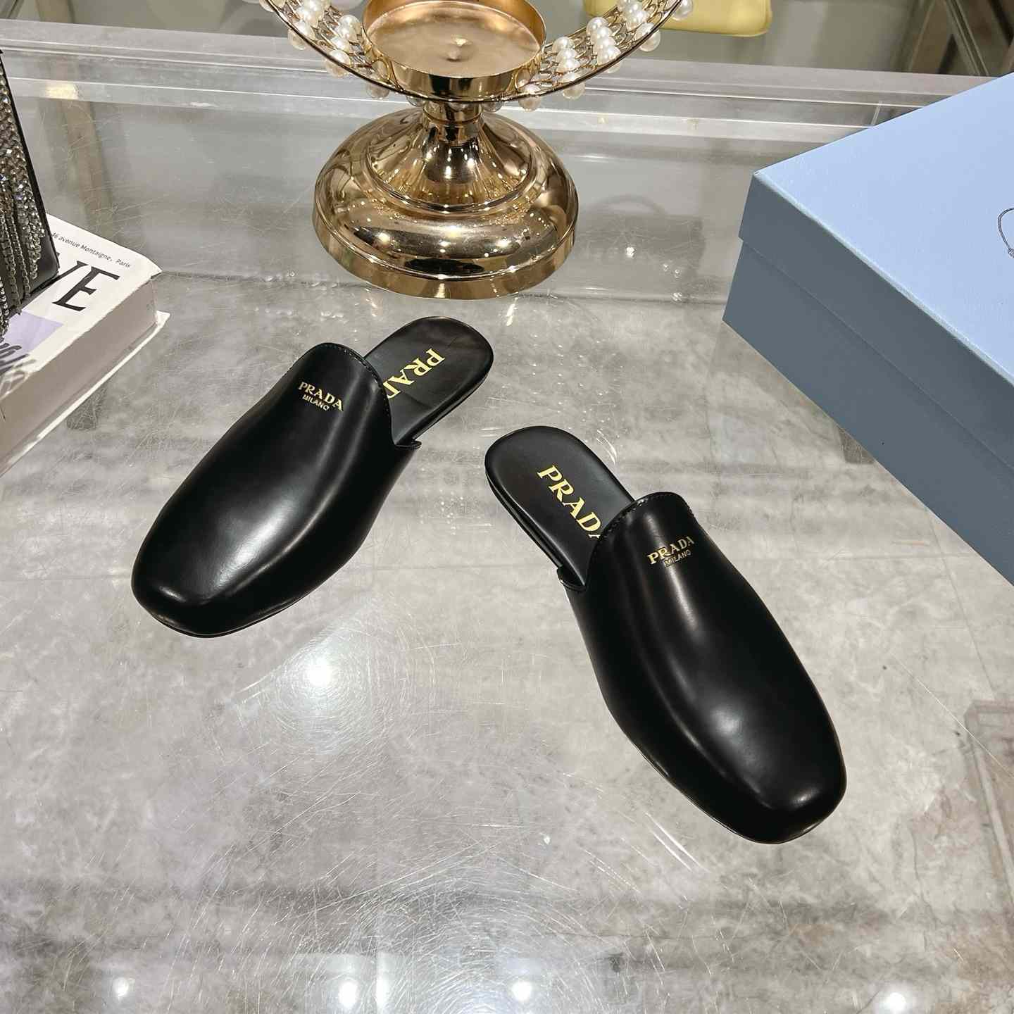 Prada Brushed Leather Slippers - 