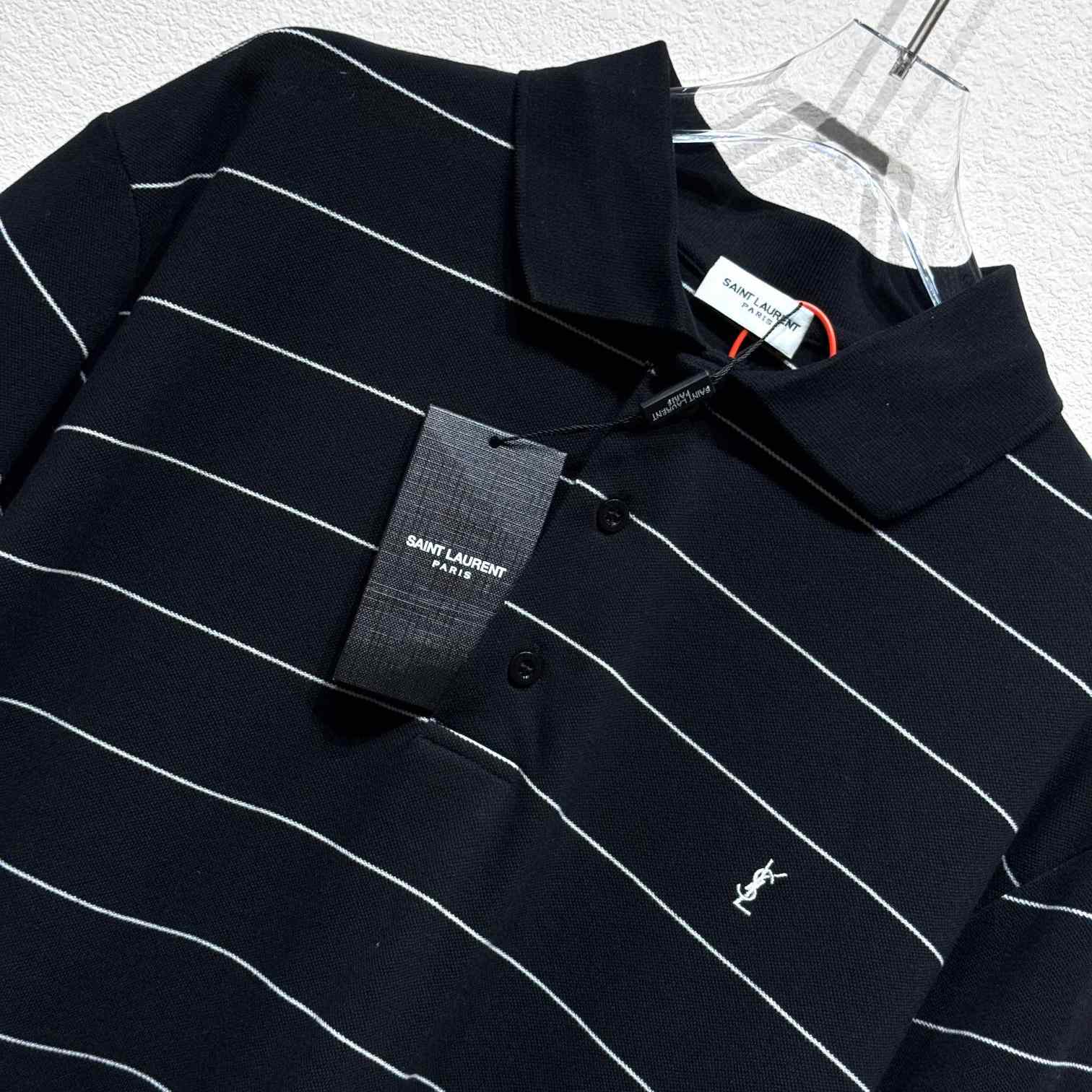 Saint Laurent Cassandre Polo Shirt In Striped Pique - 
