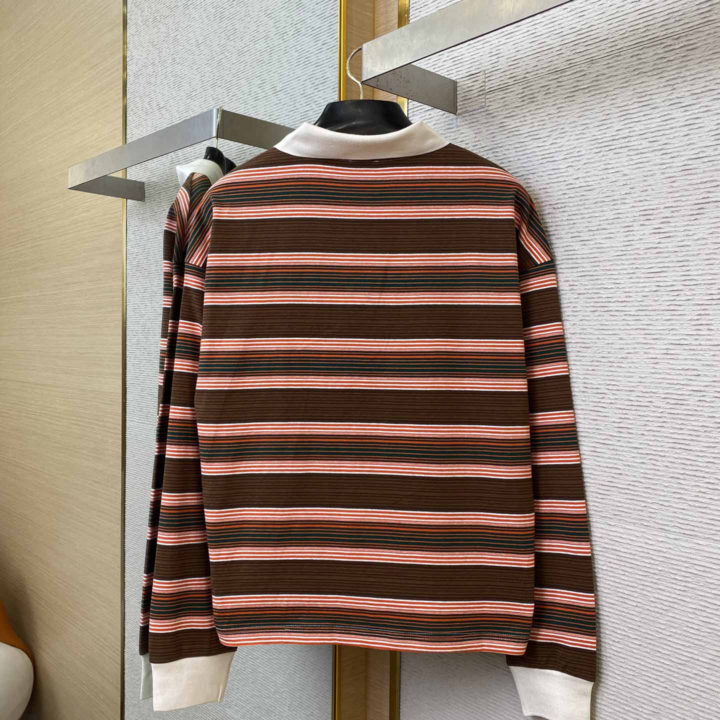 Celine Triomphe Cropped Polo Shirt In Striped Cotton - 