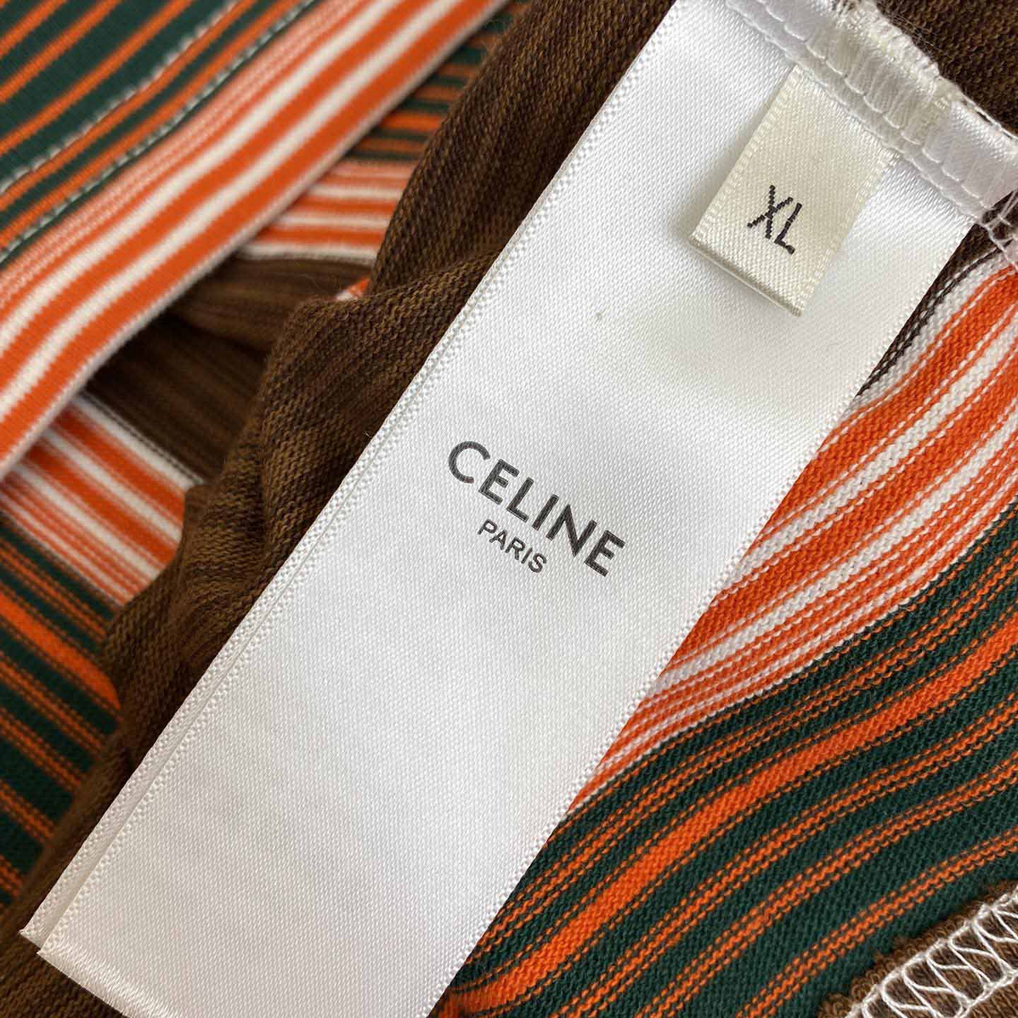 Celine Triomphe Cropped Polo Shirt In Striped Cotton - 