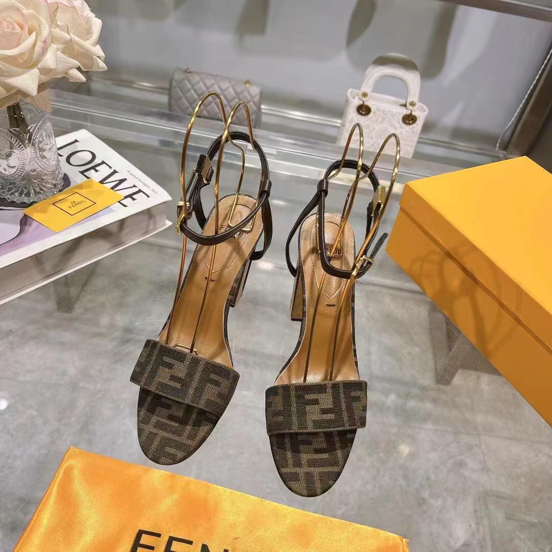 Fendi Delfina Brown Fabric High-heeled Sandals - 