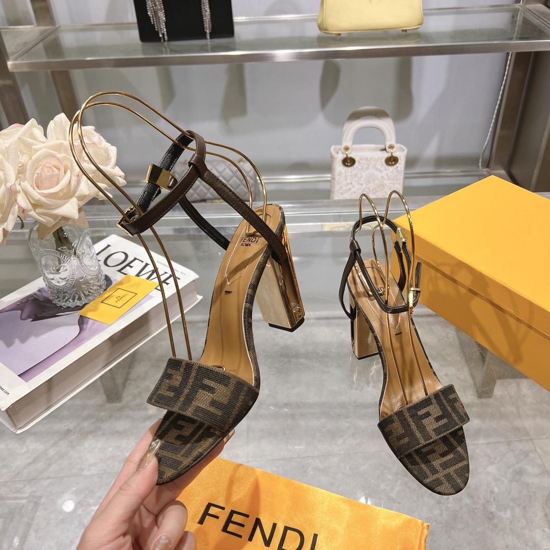 Fendi Delfina Brown Fabric High-heeled Sandals - 