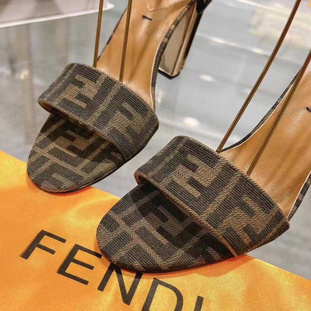 Fendi Delfina Brown Fabric High-heeled Sandals - 