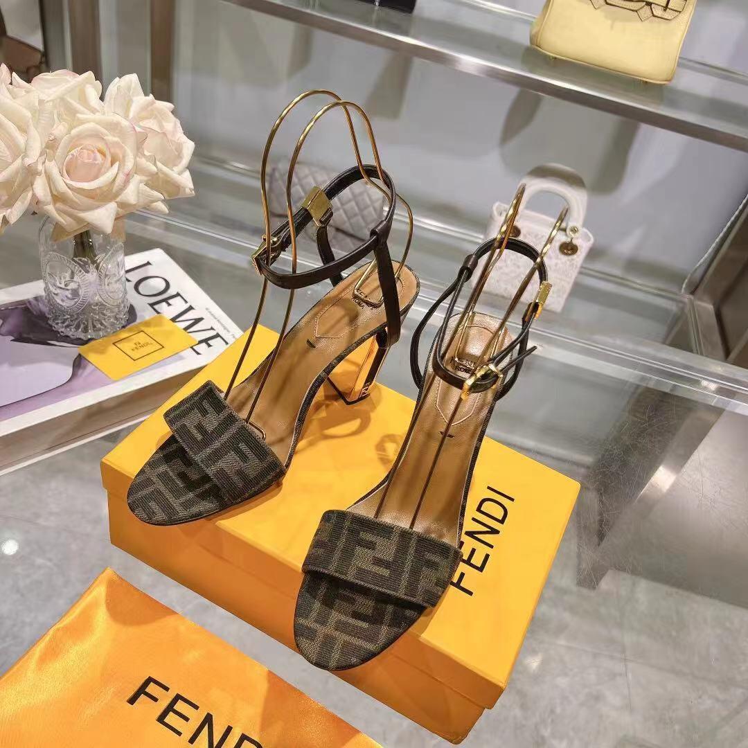 Fendi Delfina Brown Fabric High-heeled Sandals - 