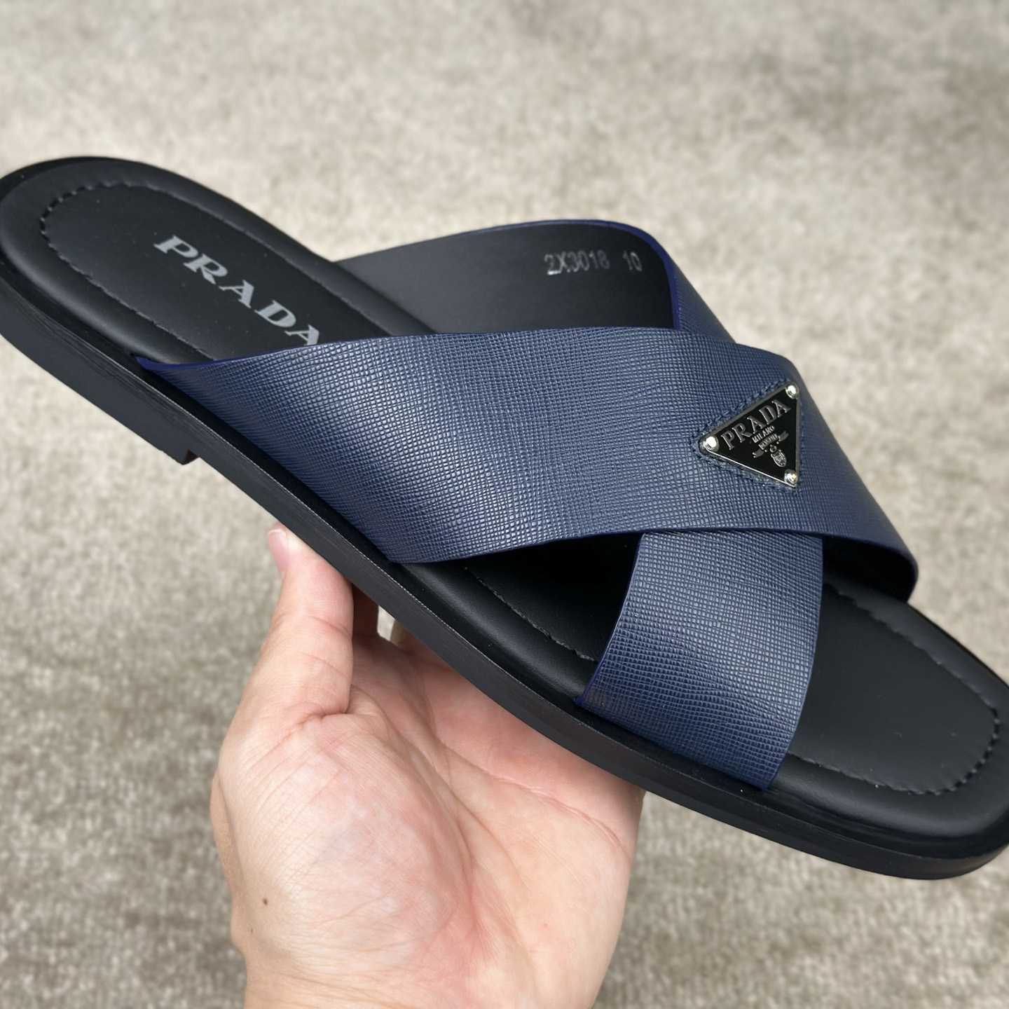 Prada Crisscross Leather Slides - 