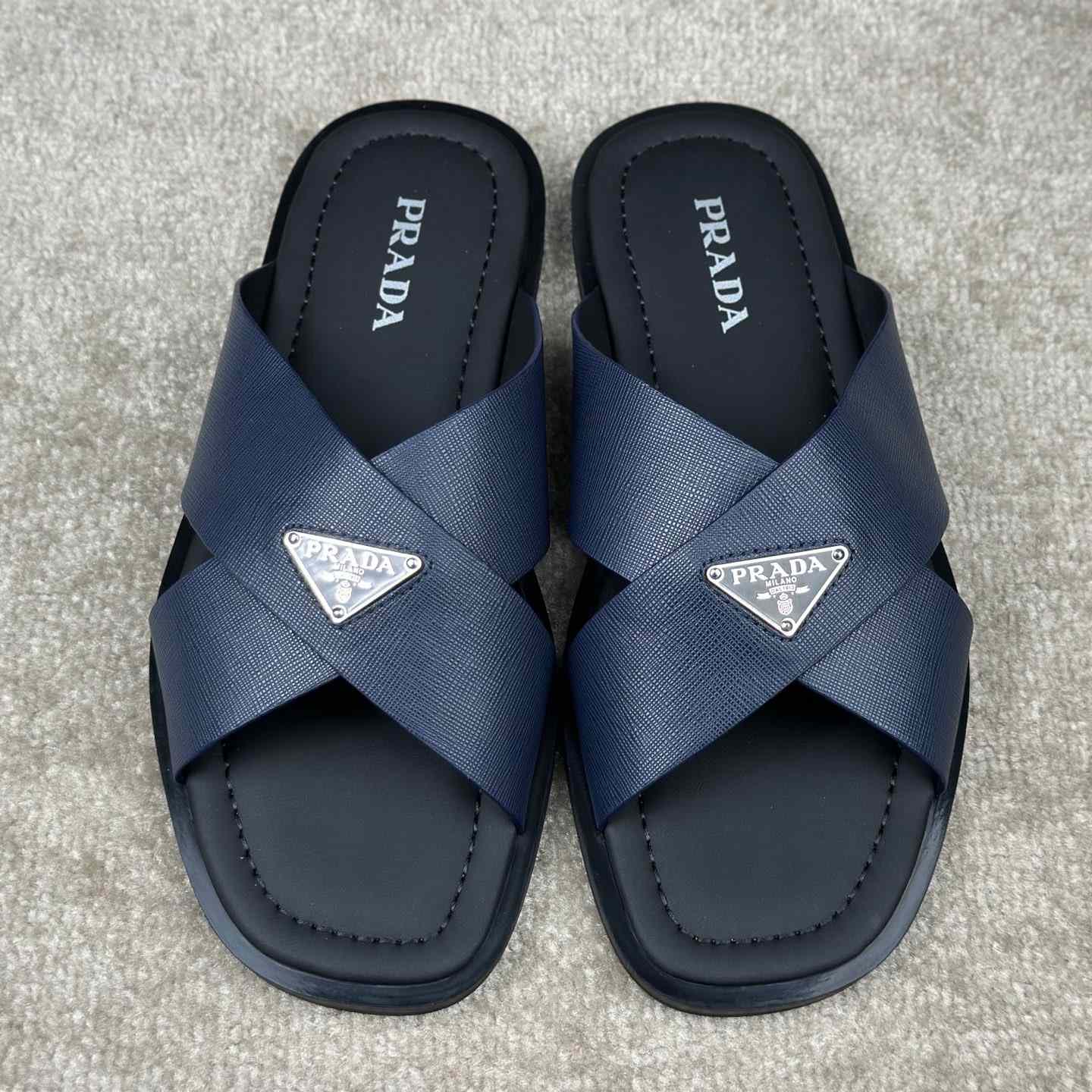 Prada Crisscross Leather Slides - 